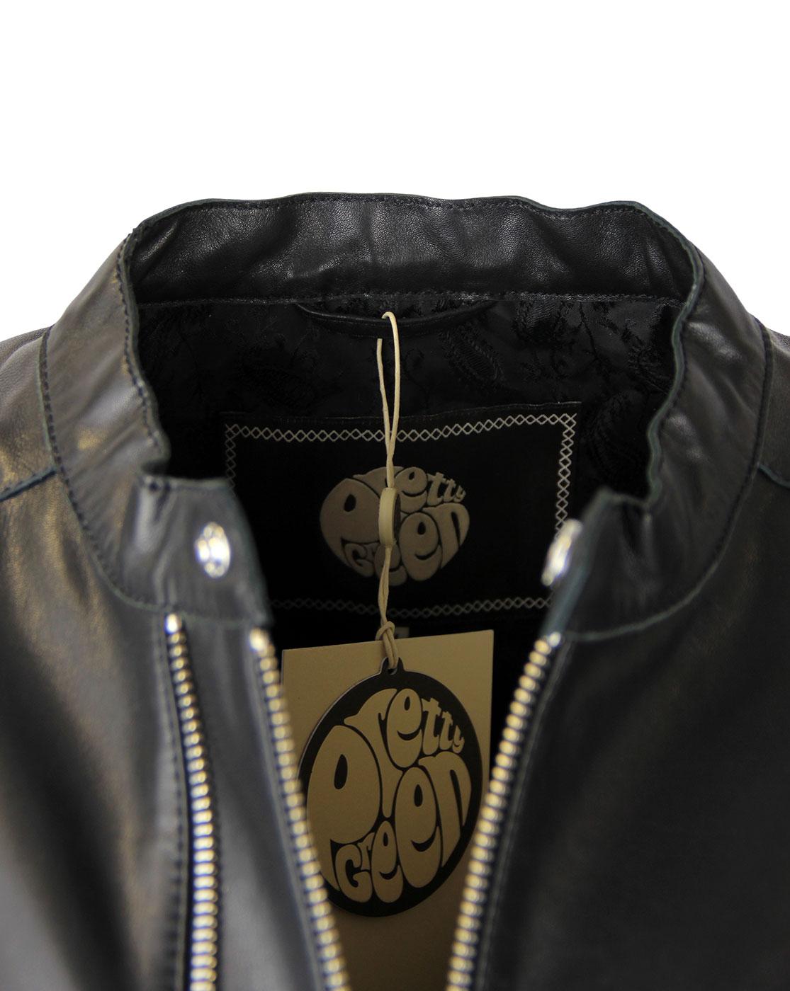 PRETTY GREEN Addison Retro Indie Leather Biker Jacket in Black