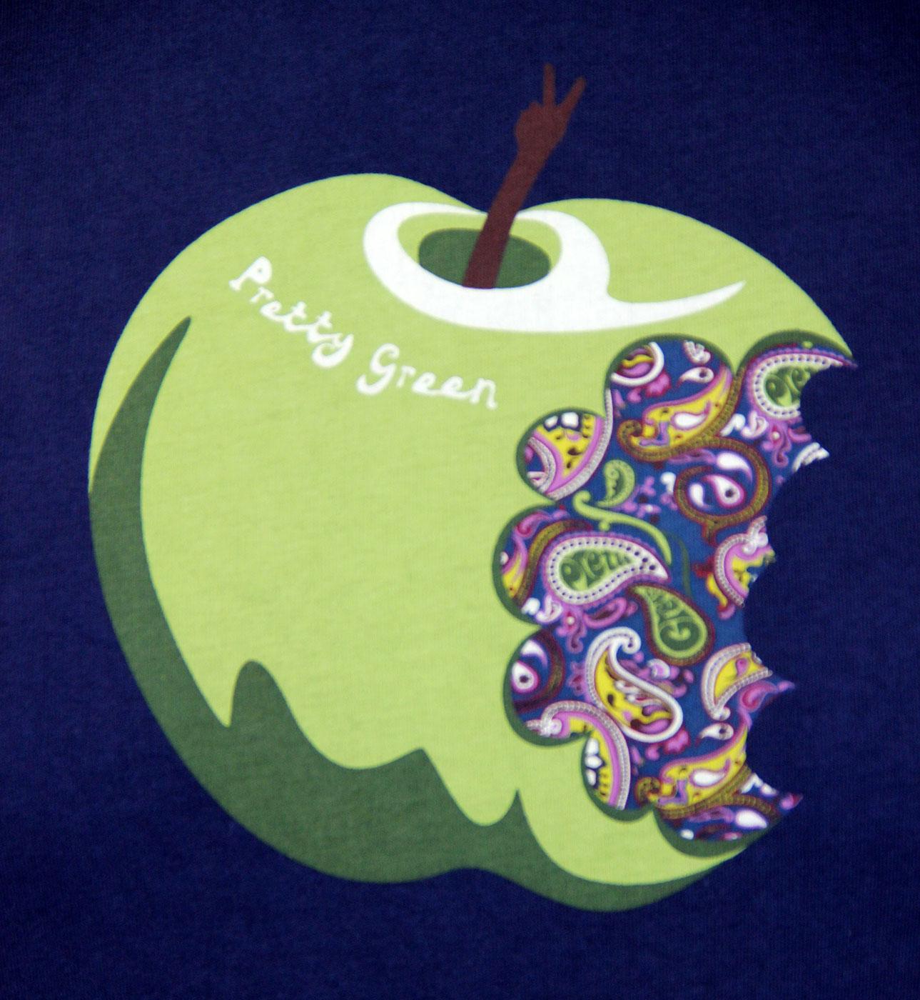 PRETTY GREEN Retro 60s Mod Paisley Apple T-shirt in Navy