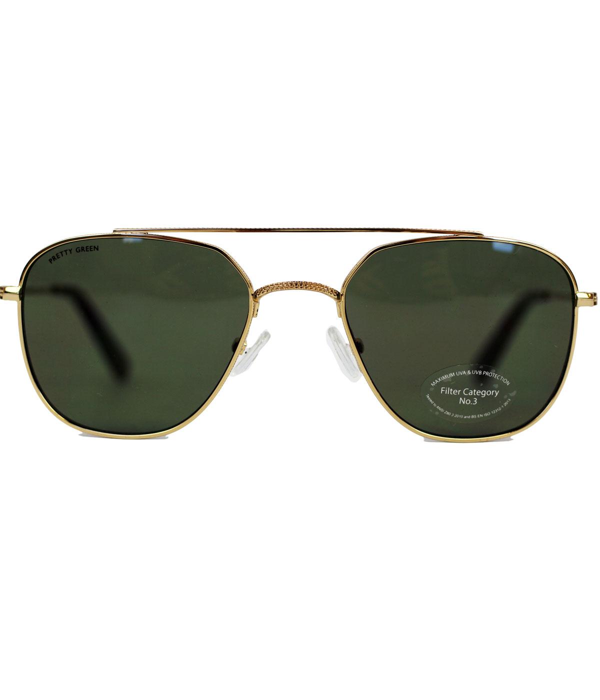 Pretty Green Glenmore Retro Mod Aviator Style Sunglasses In Gold