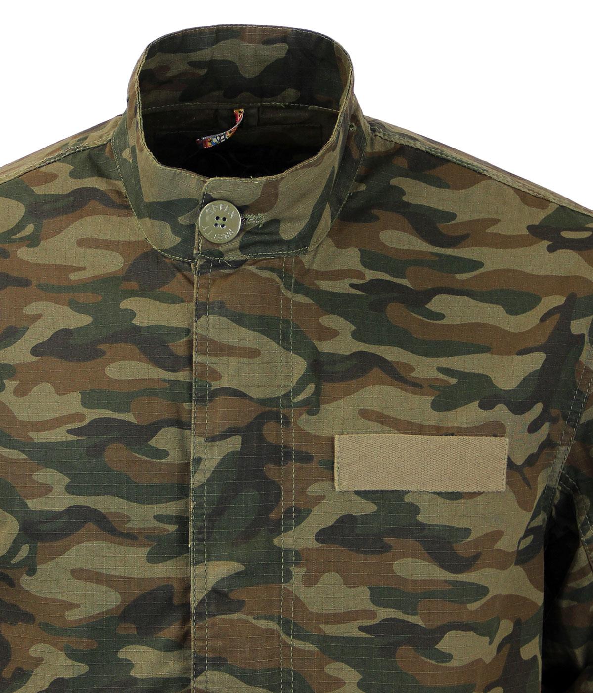 PRETTY GREEN Deansgate Camo Retro 60s Mod Fishtail Parka