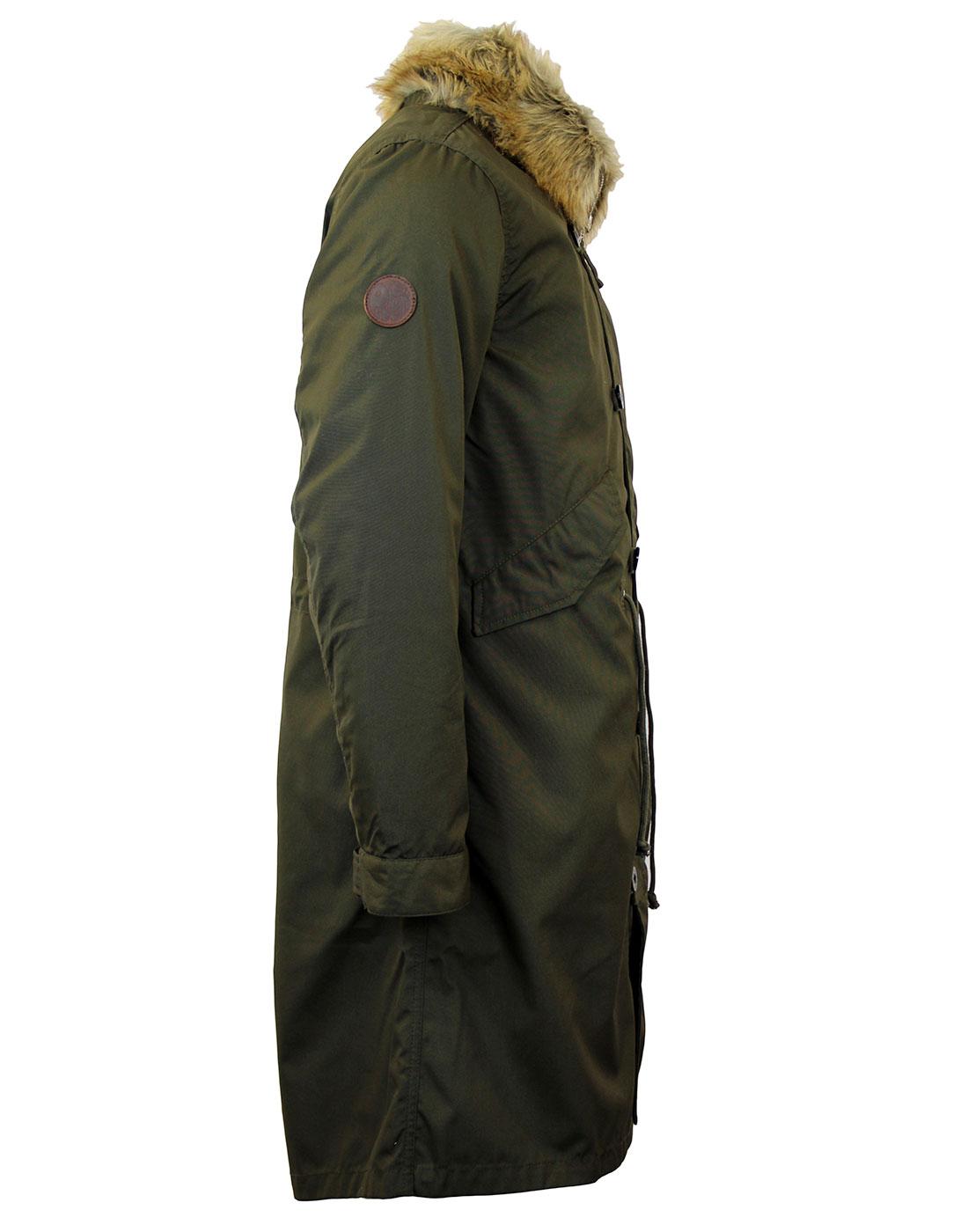 PRETTY GREEN Lansdown Retro 60s Mod 2 in 1 Faux Fur Collar Parka