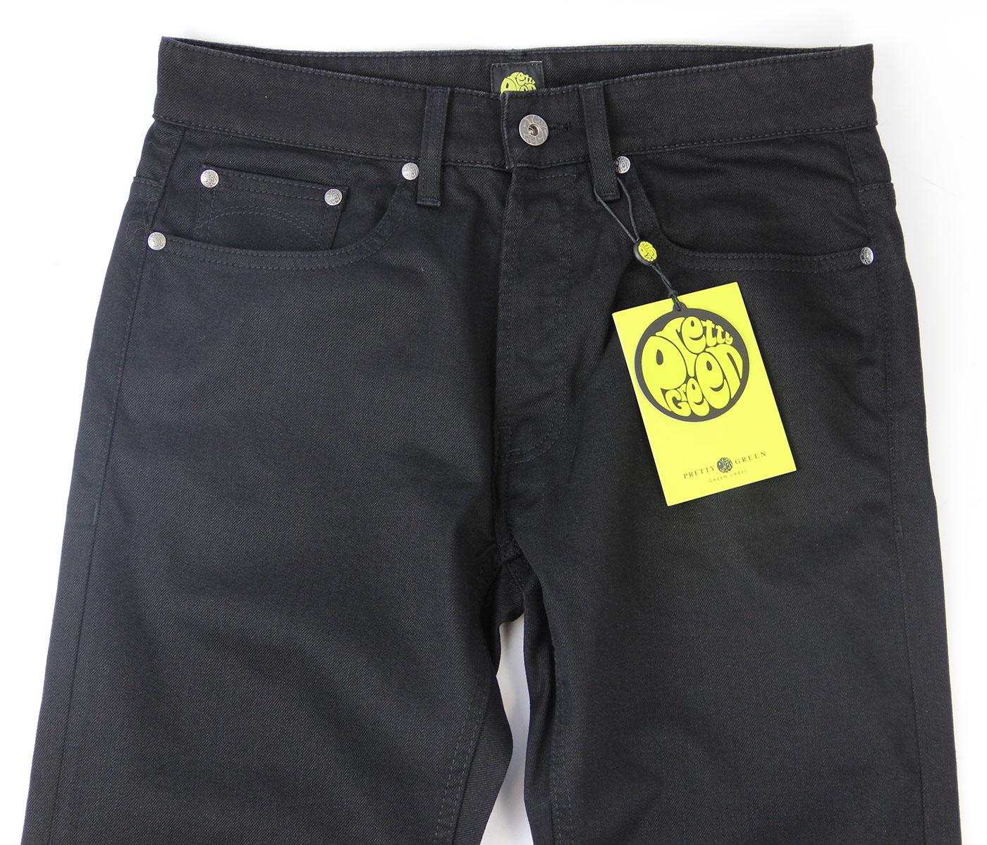 PRETTY GREEN Retro Slim Leg Rinse Washed Jeans in Black