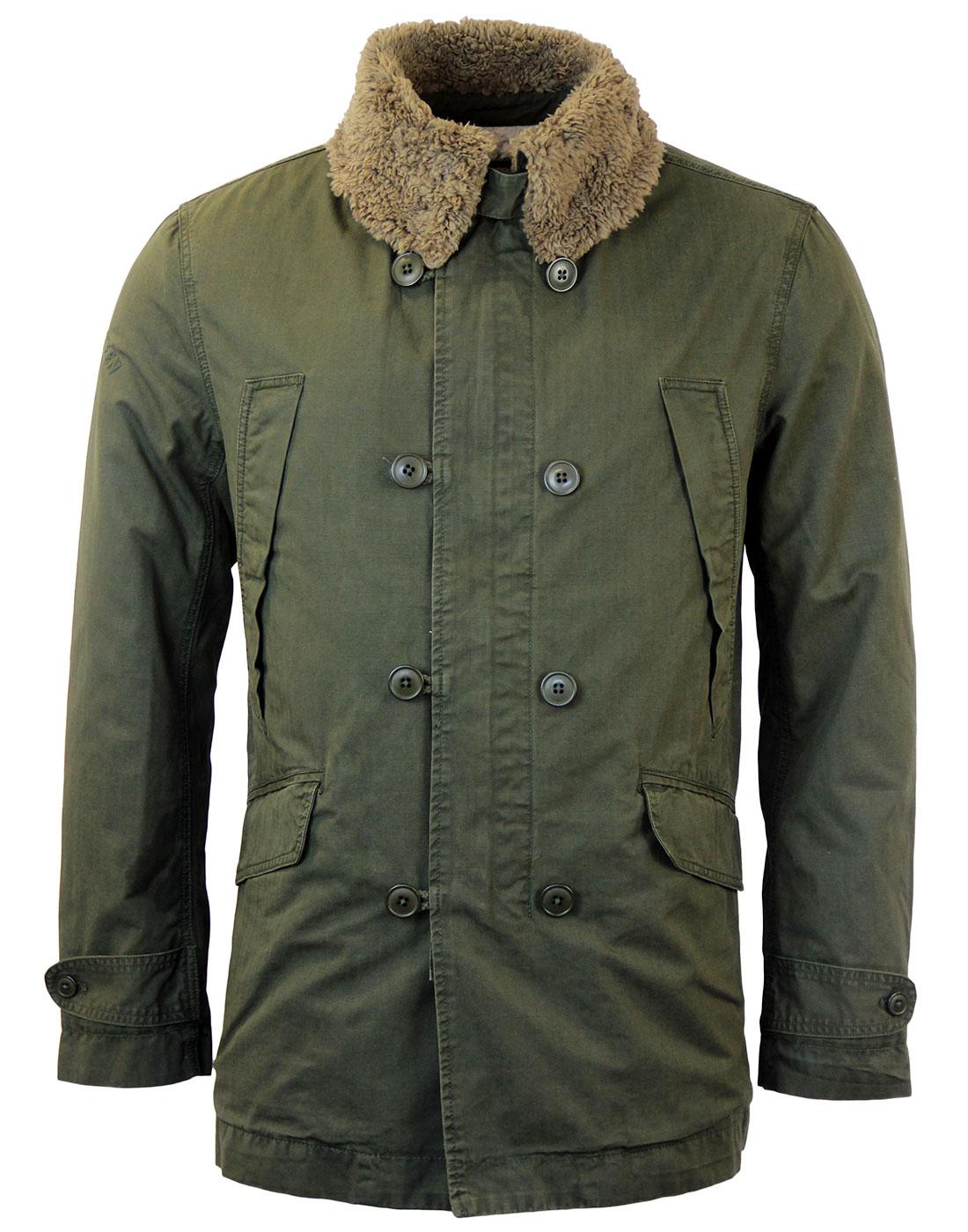 PRETTY GREEN Parbrook Double Breasted Retro Jacket in Khaki