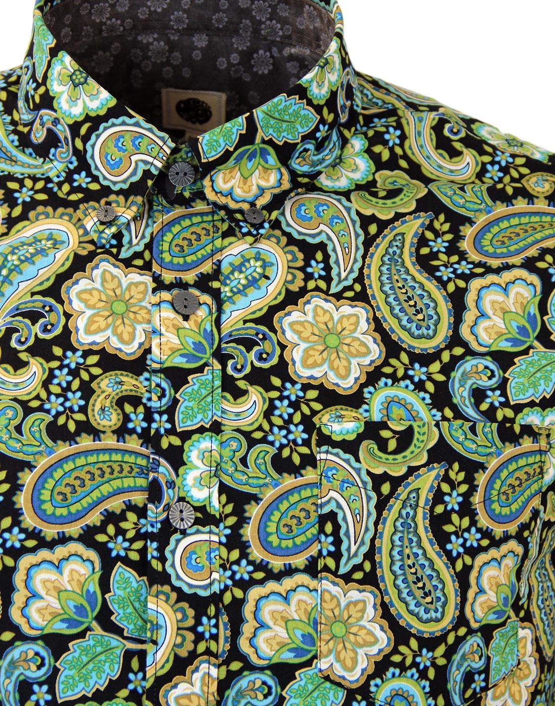 PRETTY GREEN Louis Sixties Psychedelic Paisley Shirt in Black
