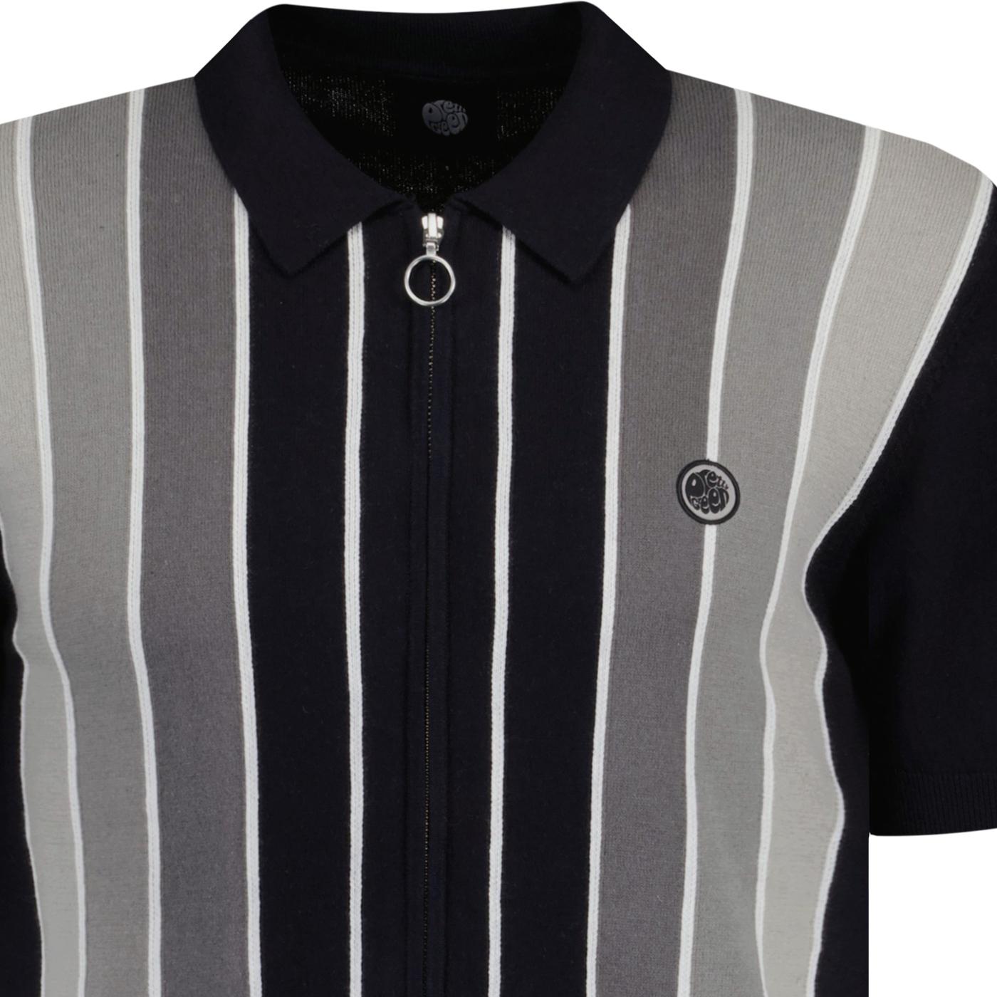 Brooklyn Pretty Green Retro 90s Zip Knit Polo in Black