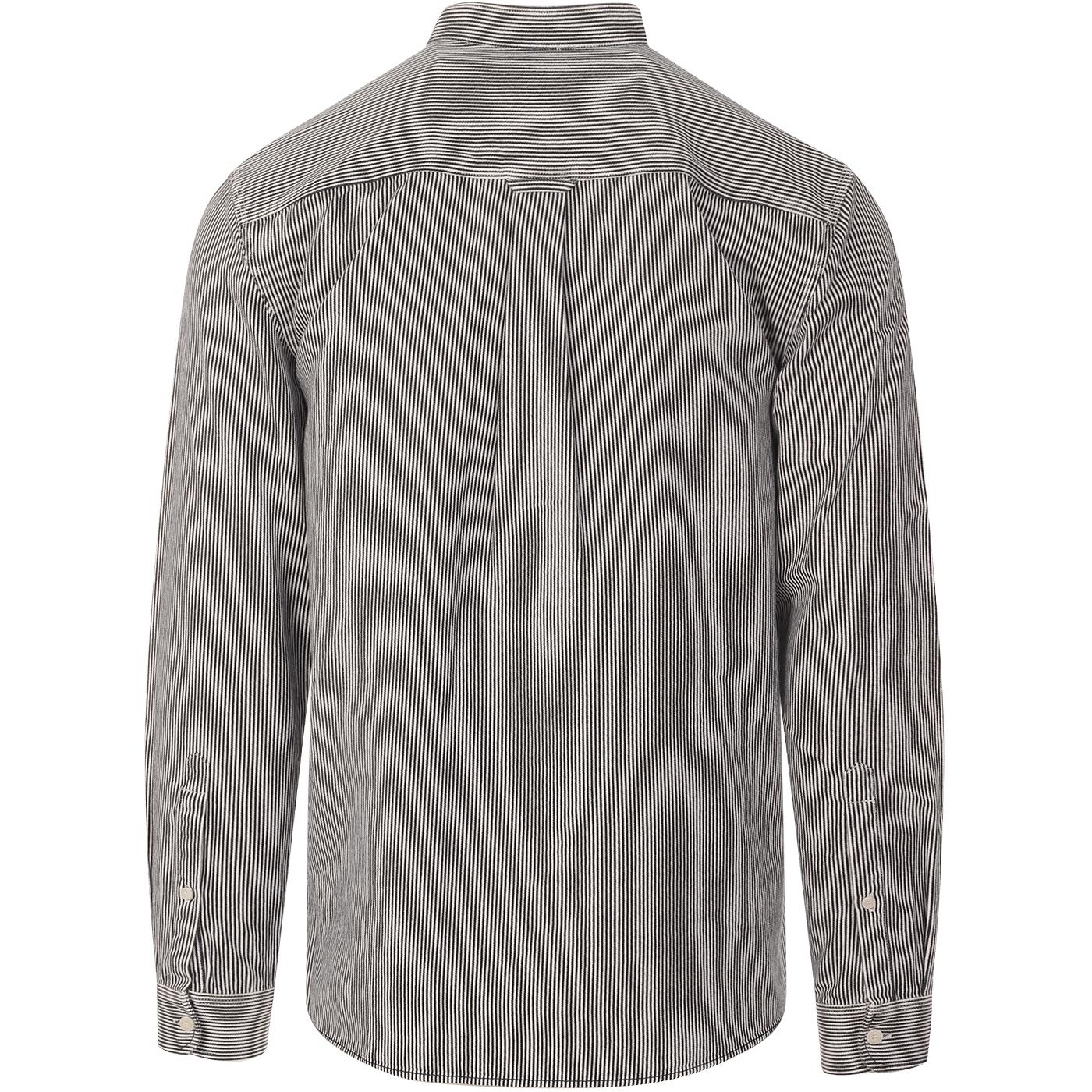 PRETTY GREEN 60s Mod Stripe Grandad Collar Shirt in Blue