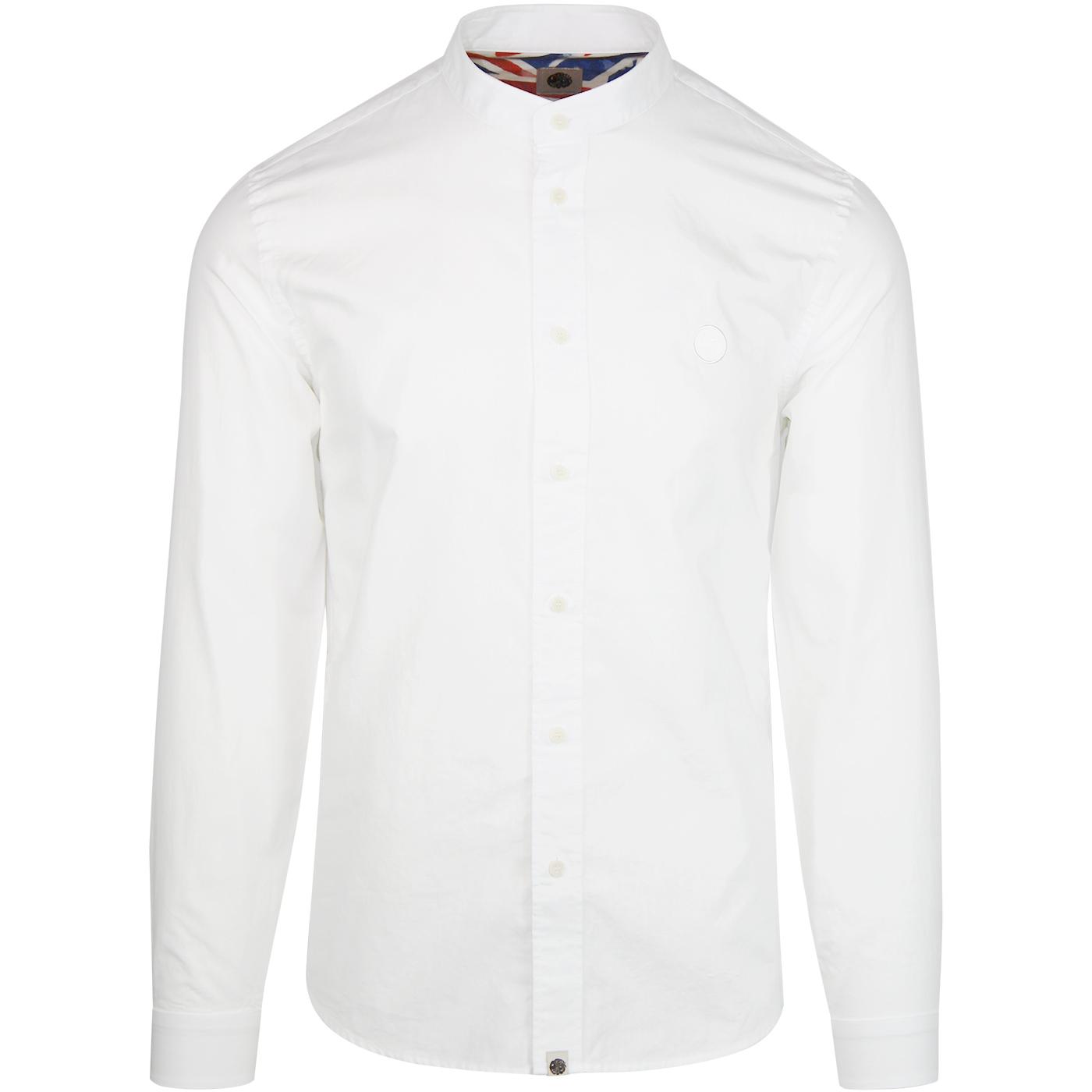 PRETTY GREEN 1960s Mod Grandad Collar Shirt WHITE