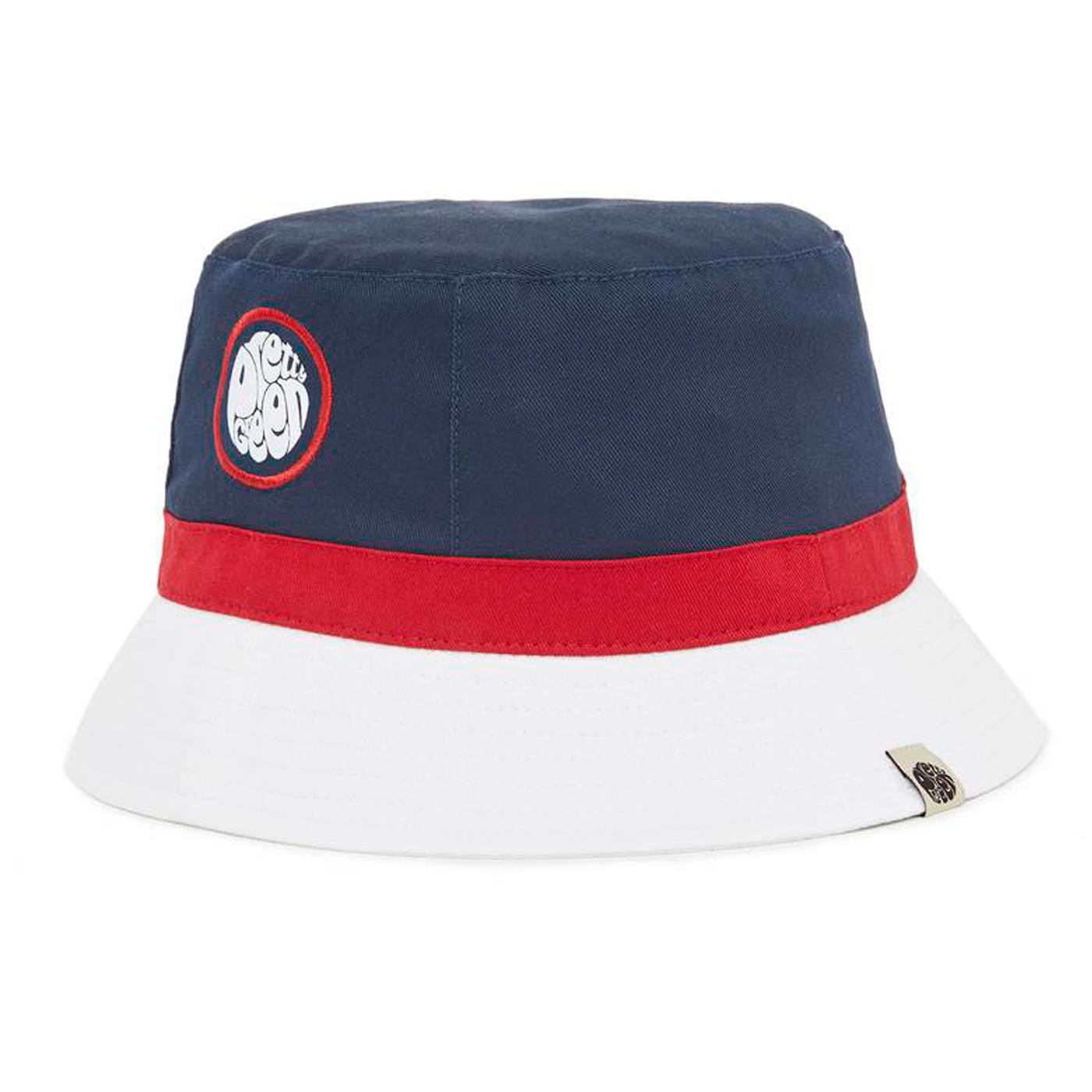 PRETTY GREEN Retro 90s Colour Block Bucket Hat in Navy