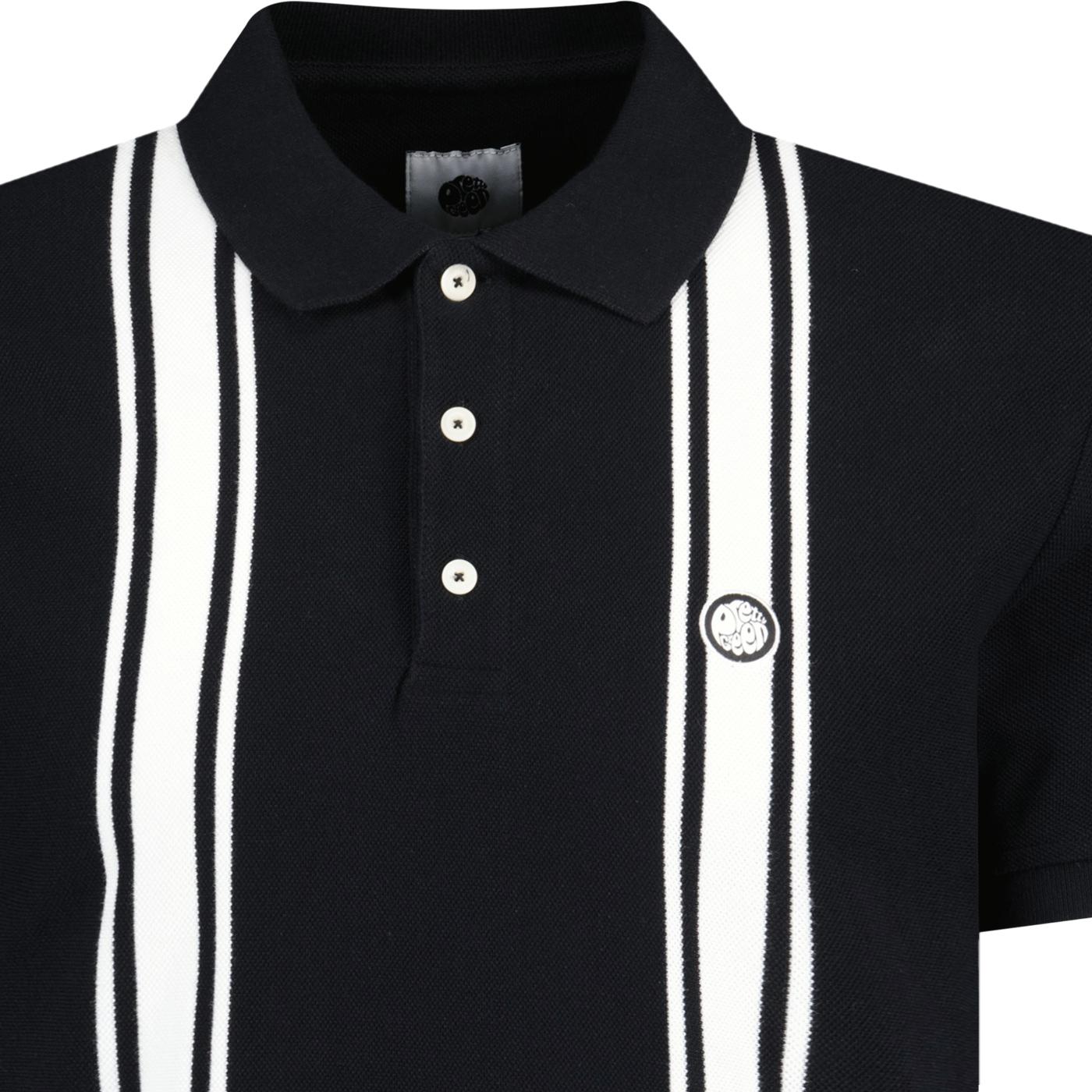 Pretty Green Delic Retro 2Tone Stripe Pique Polo Shirt in Black