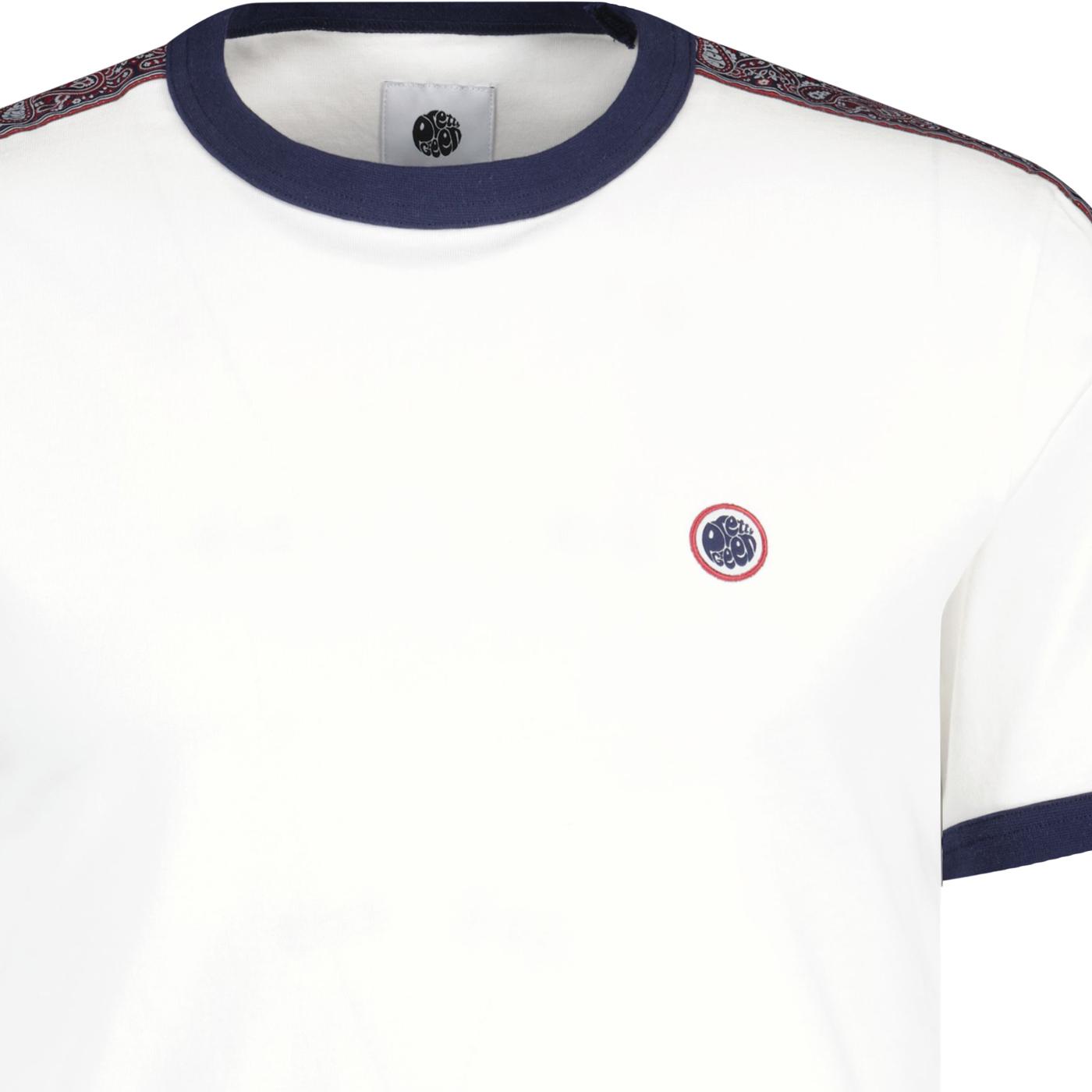 Pretty Green Eclipse Paisley Tape Retro Ringer T Shirt In White