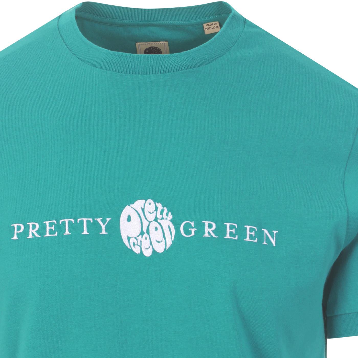 PRETTY GREEN Men's Retro Embroidered Logo Tee in Green