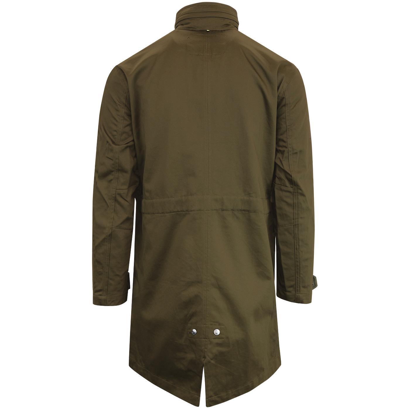 PRETTY GREEN Men's Retro Mod Hooded Mac Coat in Khaki
