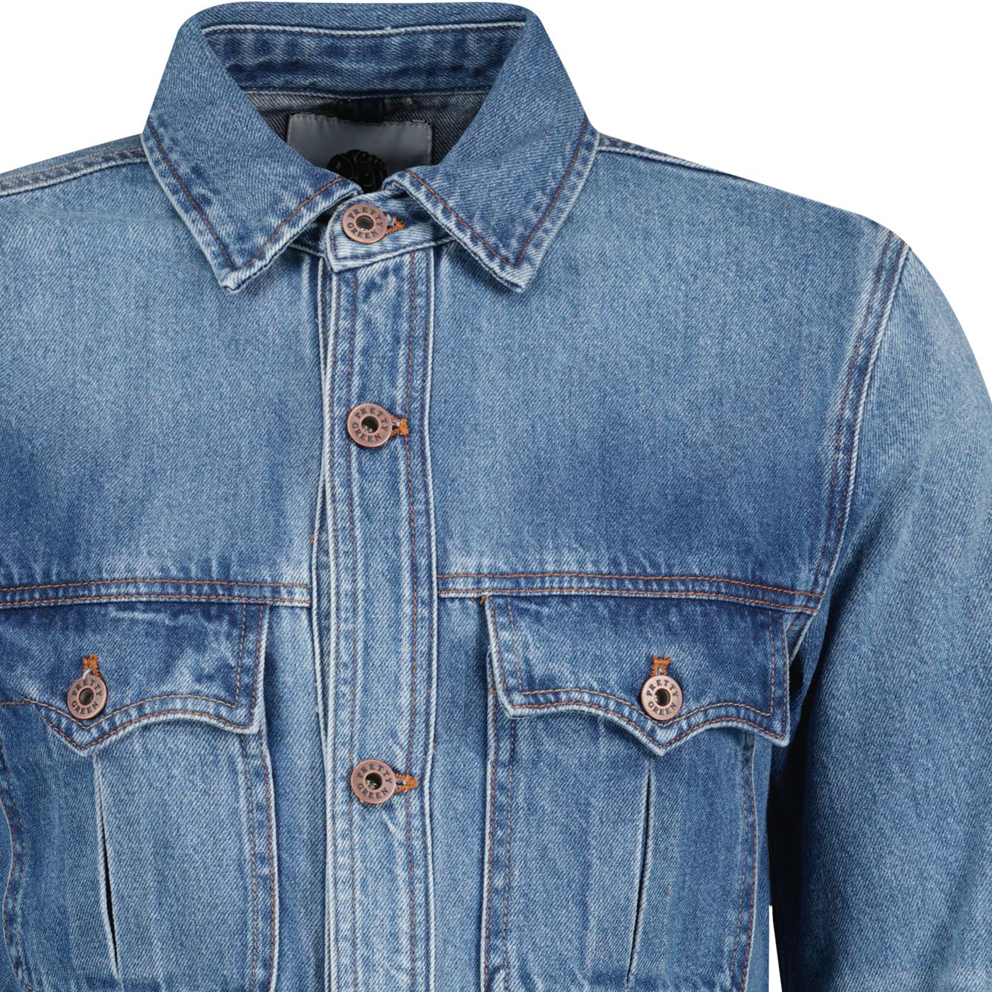 Lynott Pretty Green Retro 70s Denim Jacket in Blue