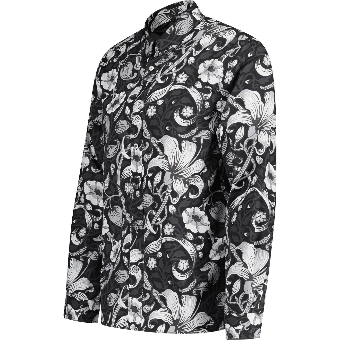 Lynott Pretty Green Retro Rock Floral Shirt in Black