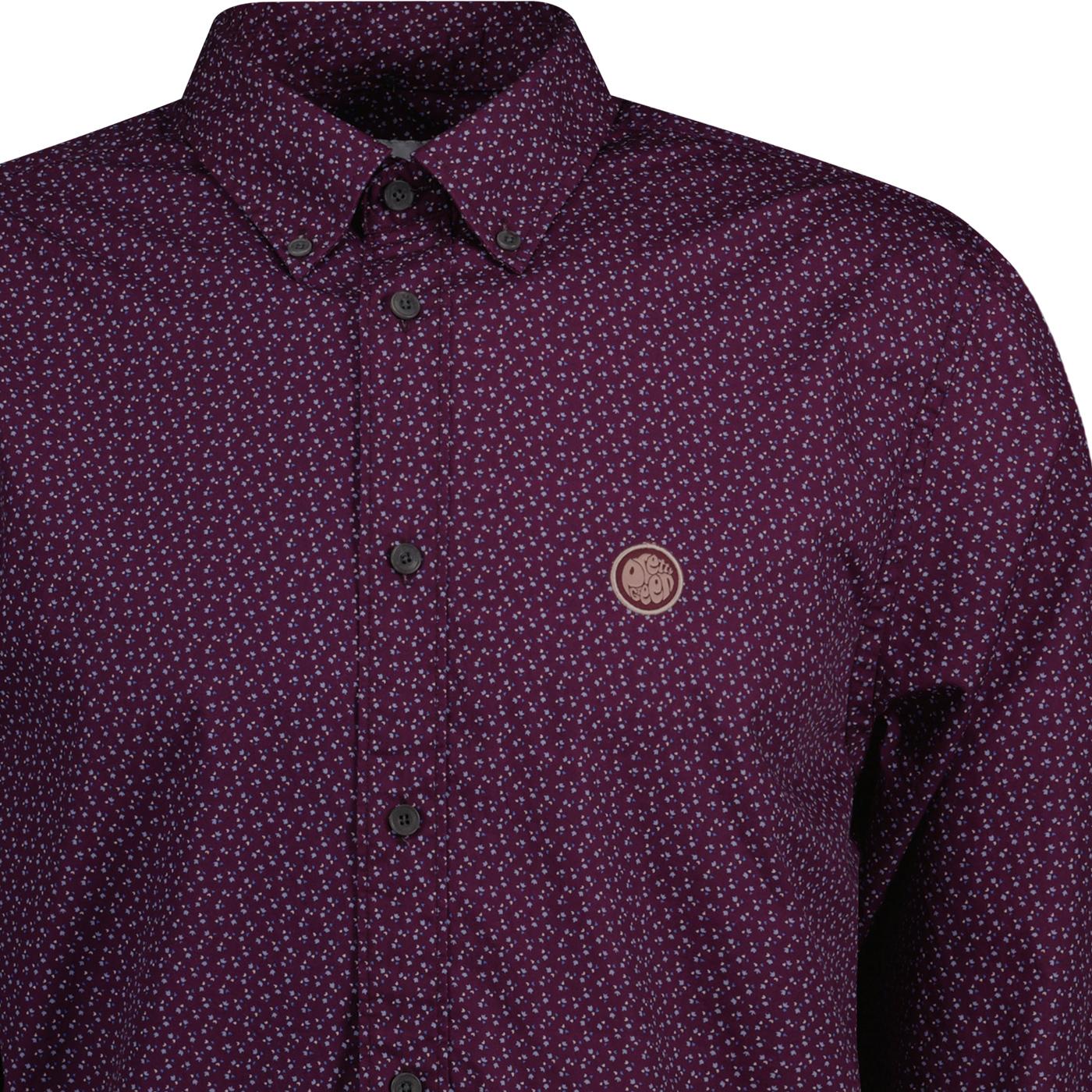 Marriot Pretty Green Retro Mod Button Down Shirt in Burgundy