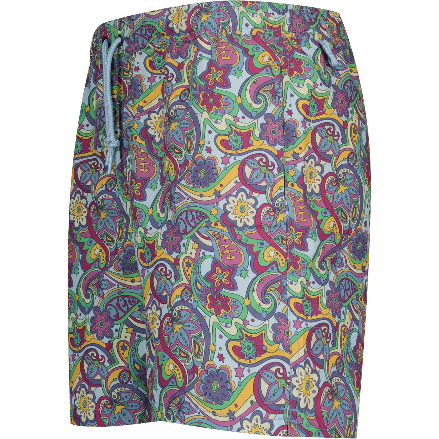 Pretty Green Mystic Retro Paisley Print Swim Shorts in Purple