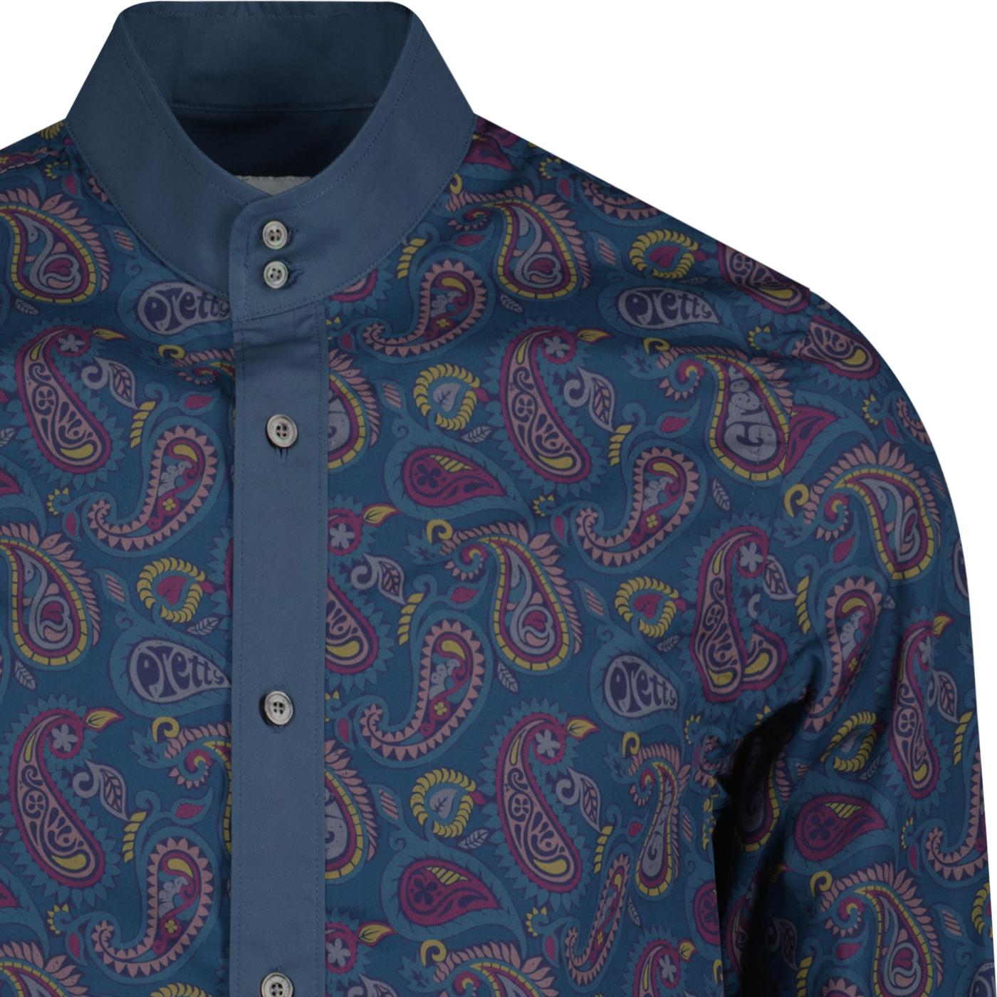 Pretty Green Alloway 60s Mod Paisley Kaftan Shirt In Navy