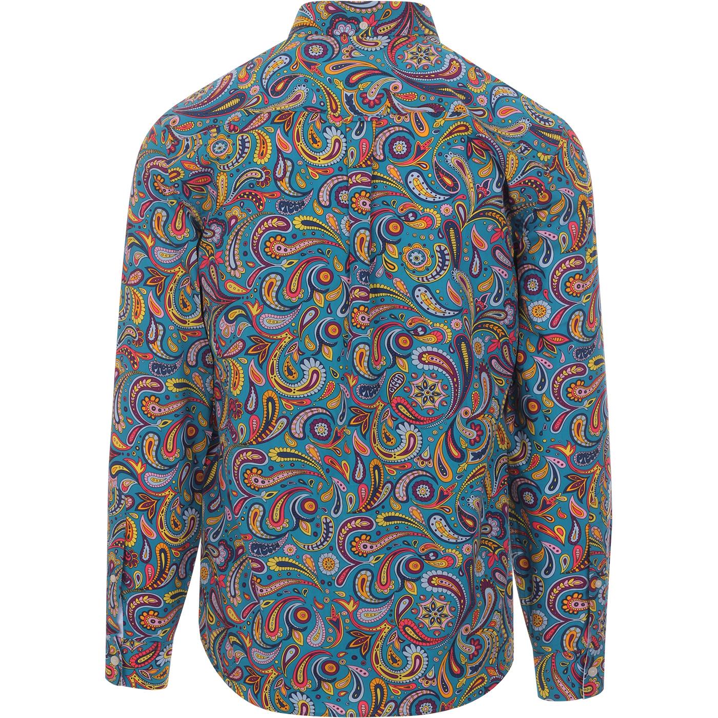 PRETTY GREEN 60s Mod Psychedelic Paisley BD Shirt in Blue