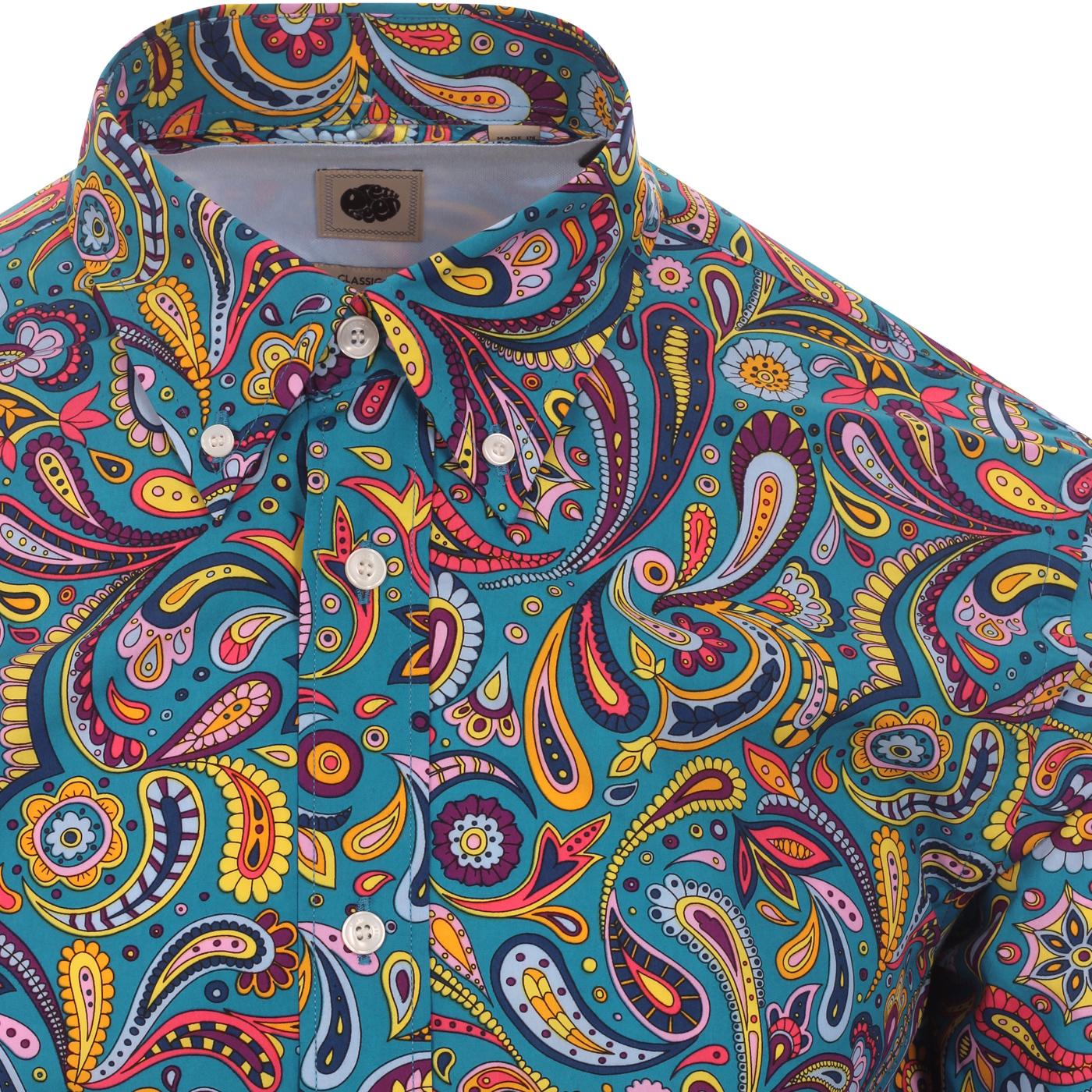 PRETTY GREEN 60s Mod Psychedelic Paisley BD Shirt in Blue