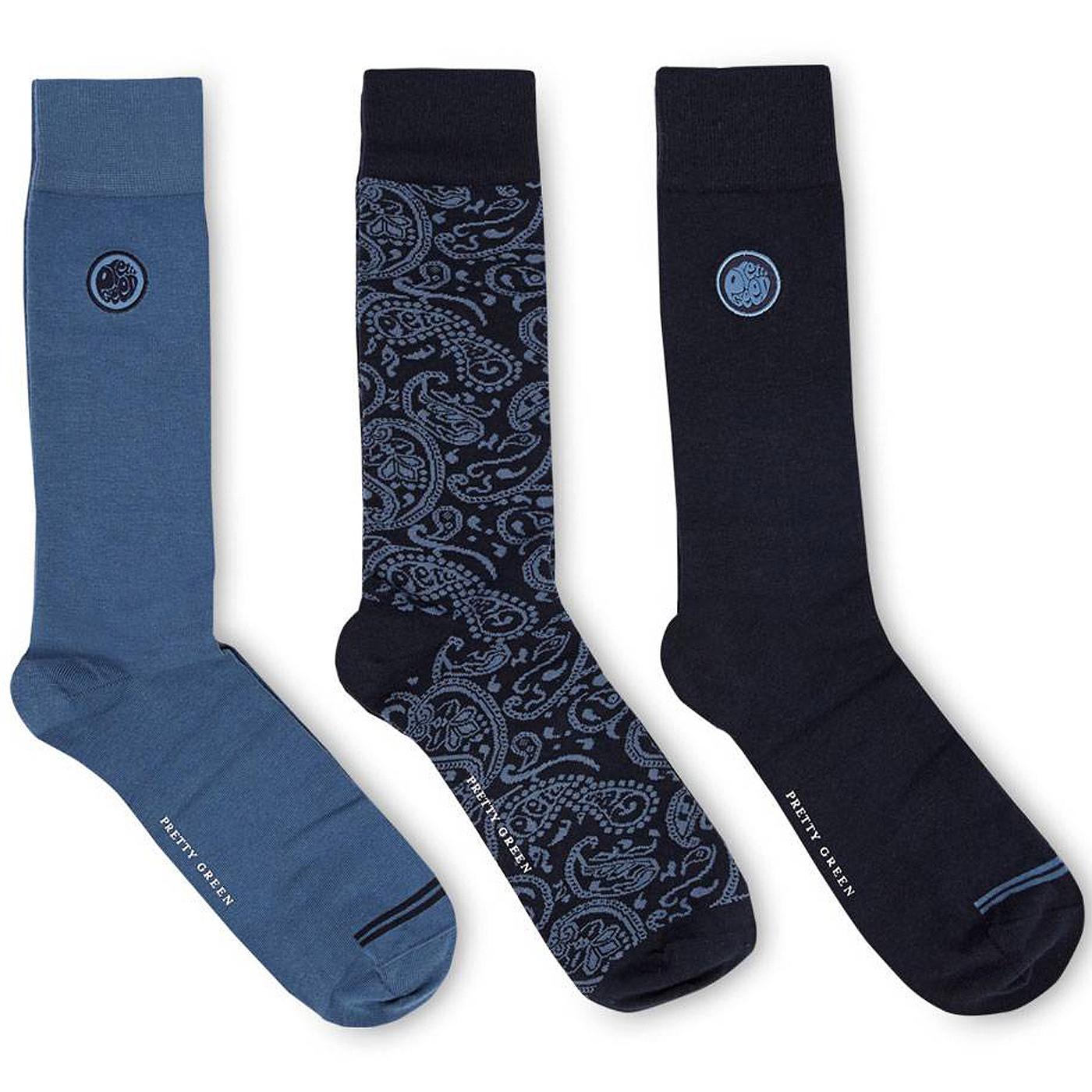 PRETTY GREEN 3 Pairs of Retro 60s Paisley Socks Gift Set