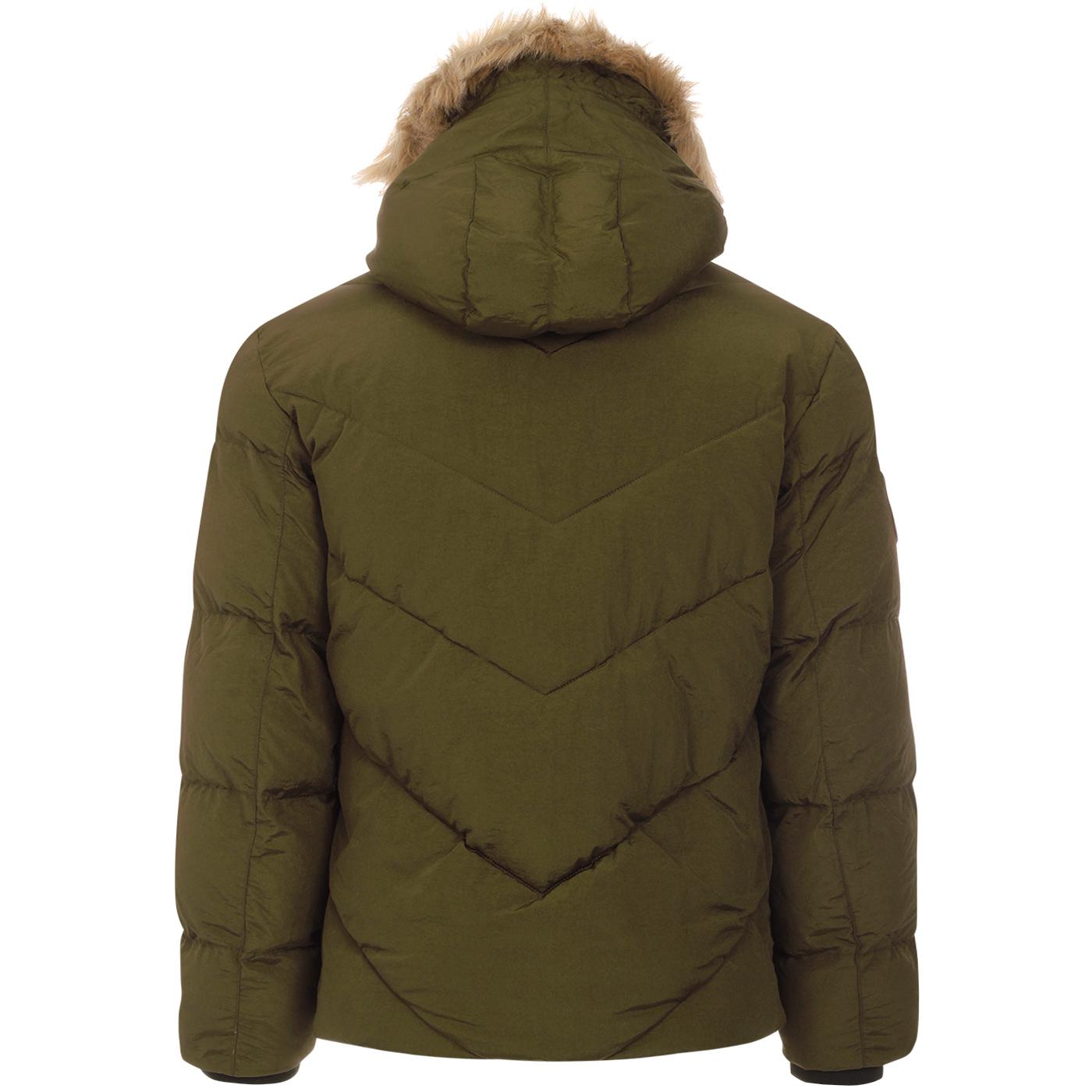 PRETTY GREEN Mod Quilted Hooded Parka Jacket in Khaki