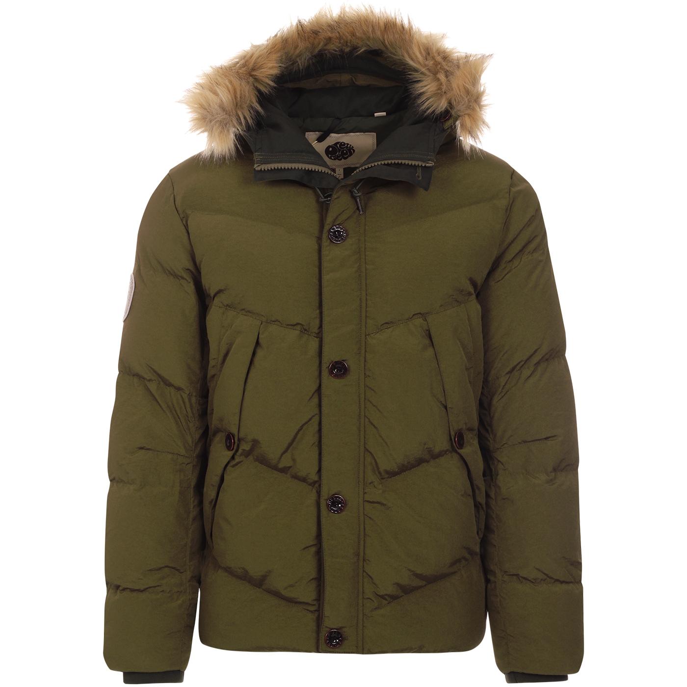 PRETTY GREEN Mod Quilted Hooded Parka Jacket in Khaki