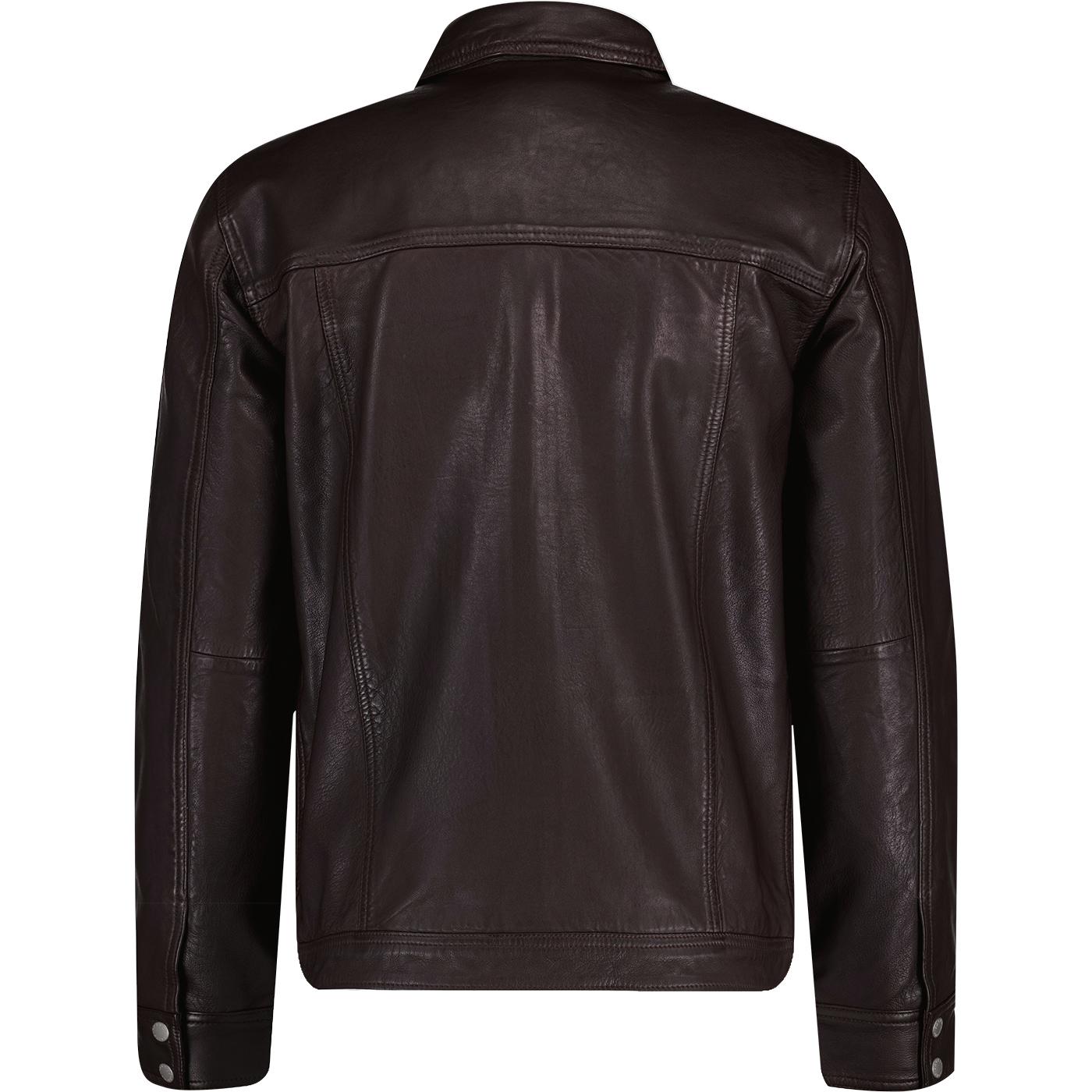 PRETTY GREEN Ramone Retro Mod Leather Jacket in Burgundy