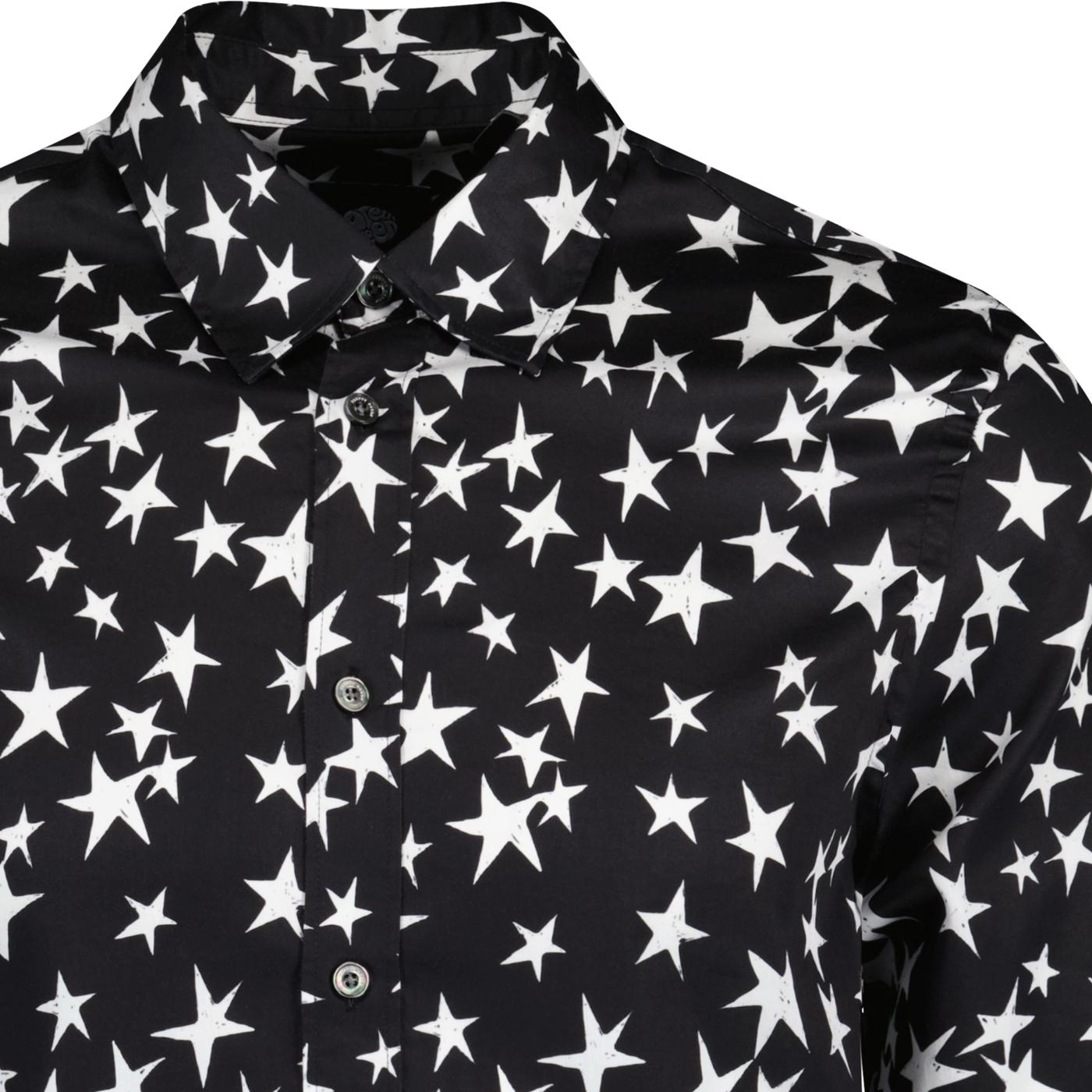 Pretty Green Retro Rock Ramone Stars Shirt in Black