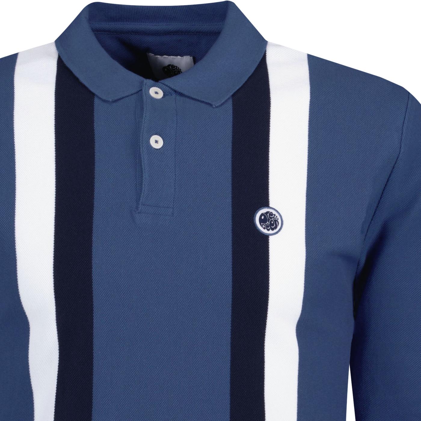 PRETTY GREEN Tilby Stripe Retro Long Sleeve Pique Polo in Blue