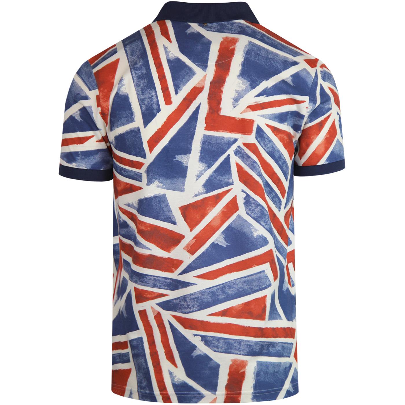 PRETTY GREEN Union Jack 60s Mod Pop Art Polo Top in Blue