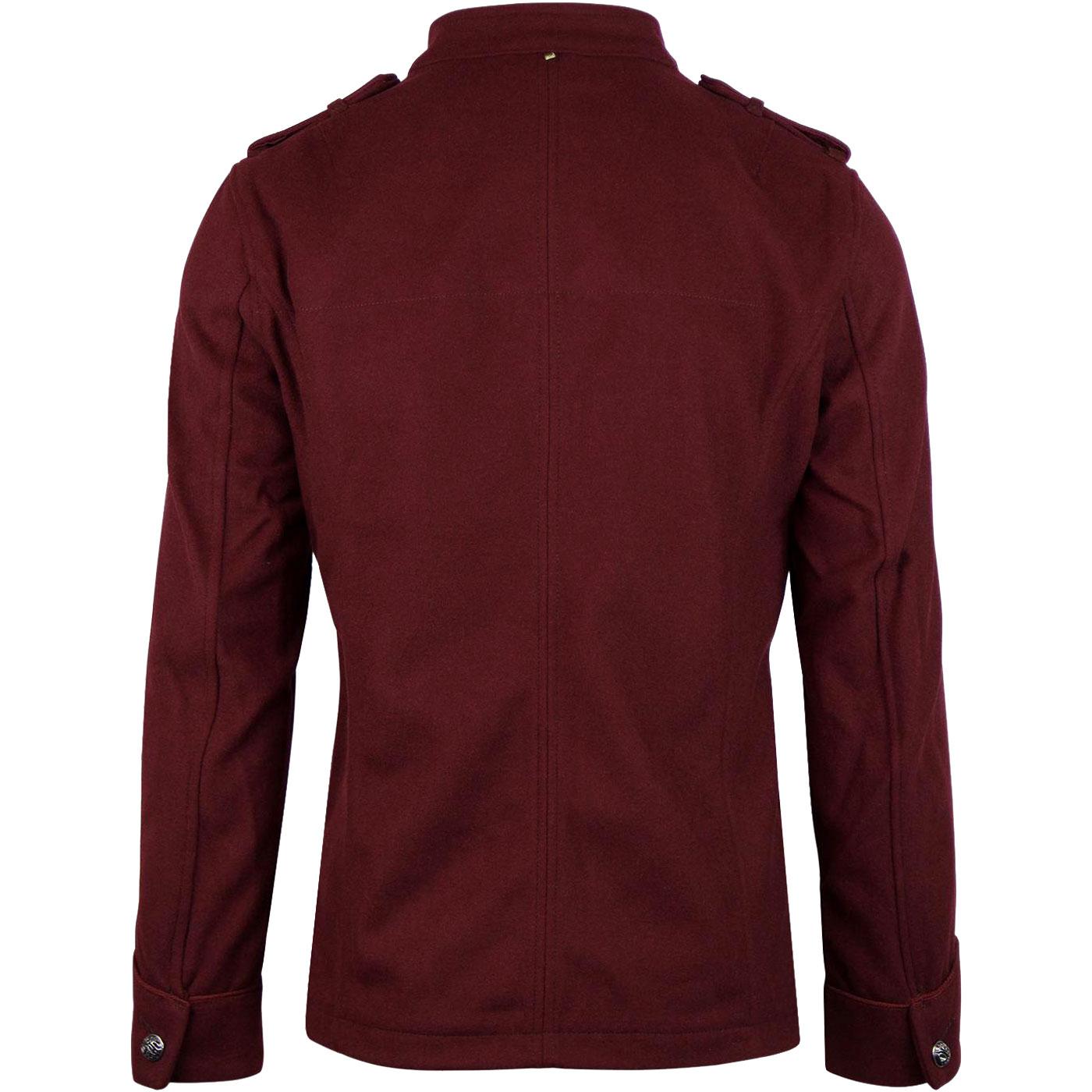 PRETTY GREEN Wool John Lennon Military Jacket Burgundy