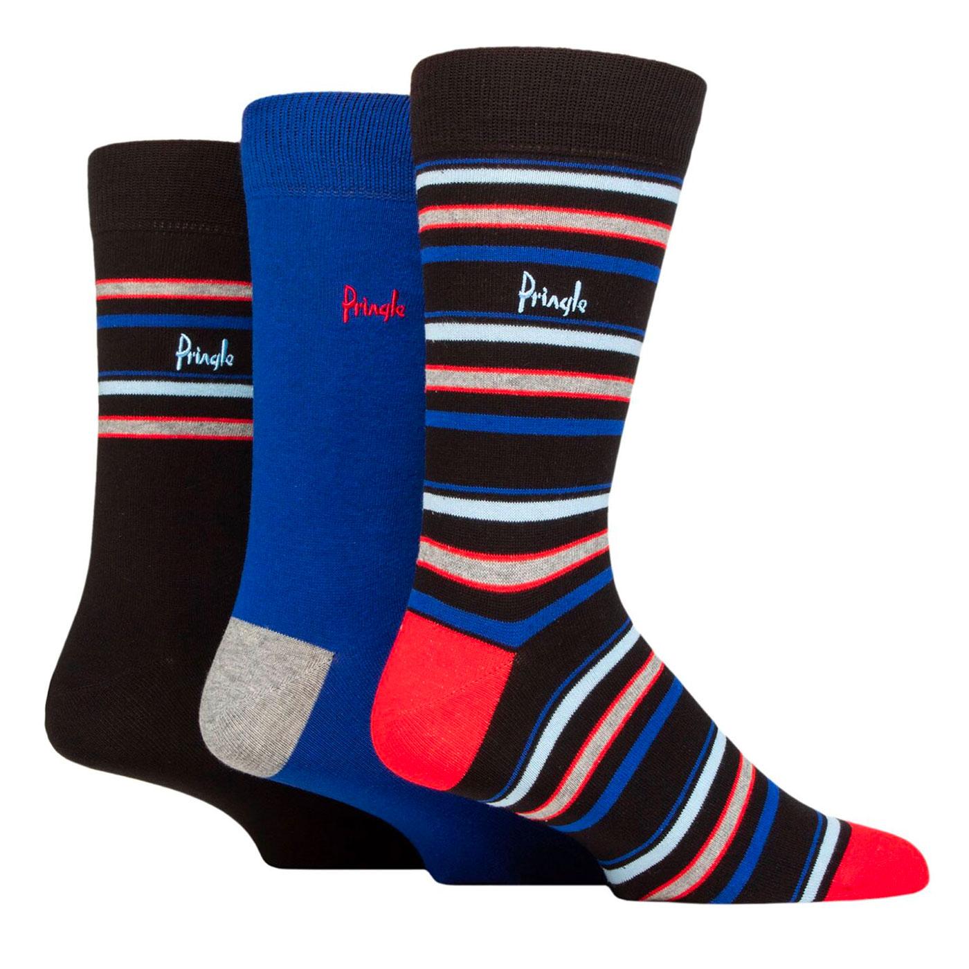 +Pringle 3 Pack Men's Jacquard Striped Socks B/B/R