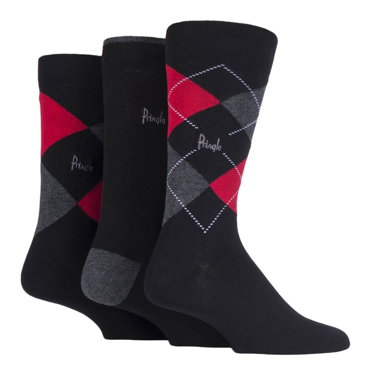 +PRINGLE 3 Pack Men's Classic Argyle Socks (B/R)