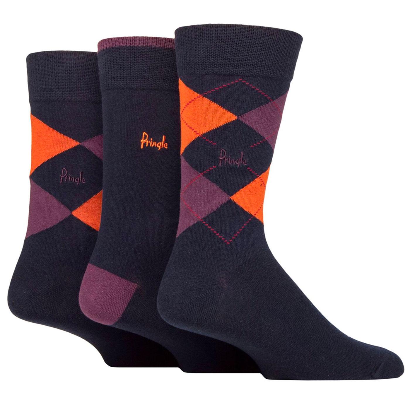 +PRINGLE 3 Pack Men's Classic Argyle Socks (N/O)