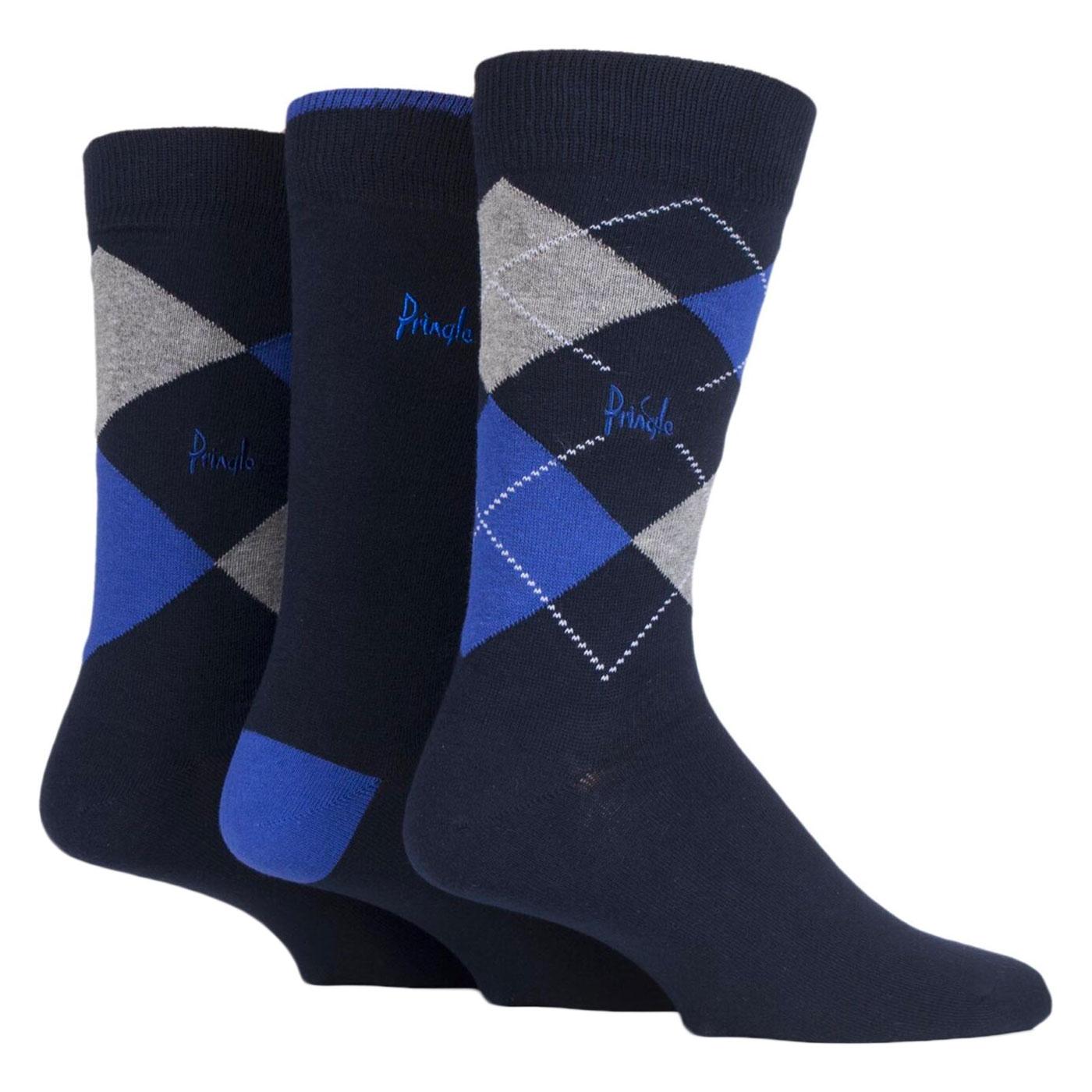 +PRINGLE 3 Pack Men's Classic Argyle Socks Navy