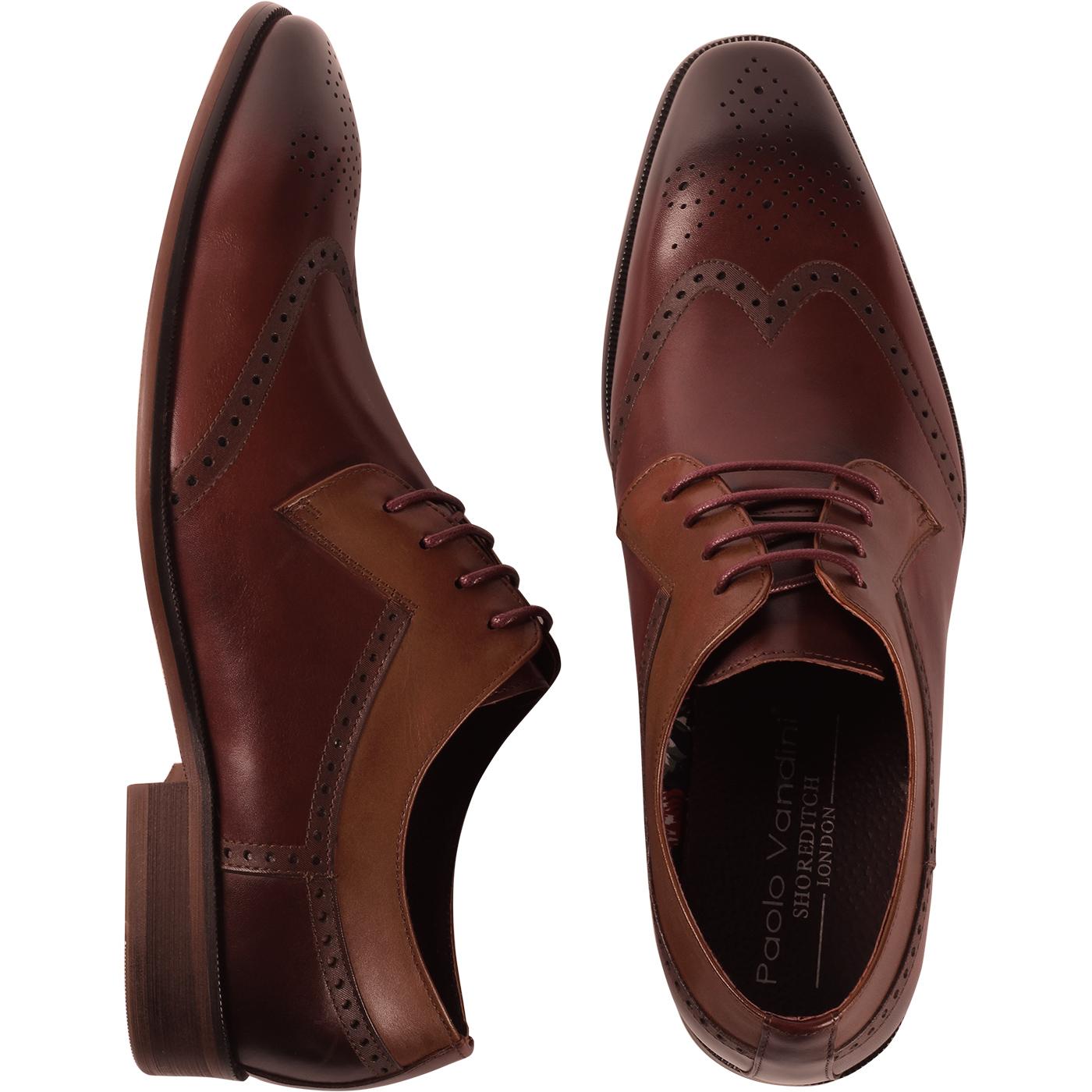 PAOLO VANDINI Nyland Cuff Tri-Colour Brogue Shoes in Wine