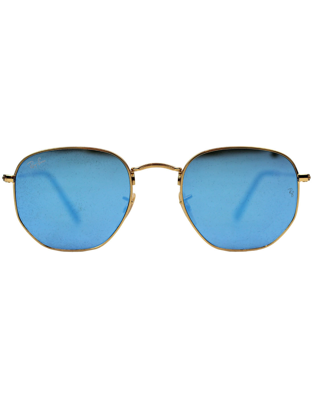 RAY-BAN Hexagonal Round Retro Mod Blue Flash Mirror Sunglasses