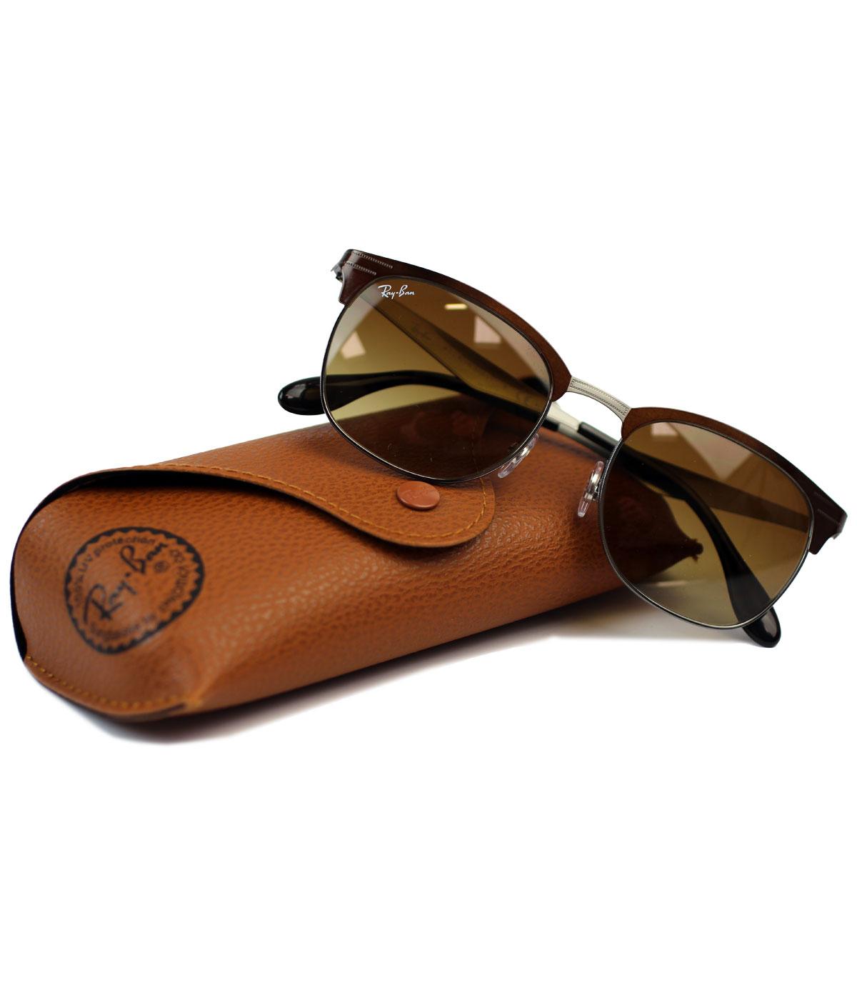 Ray-Ban Clubmaster Retro 50s Mod Thin Frame Sunglasses Brown
