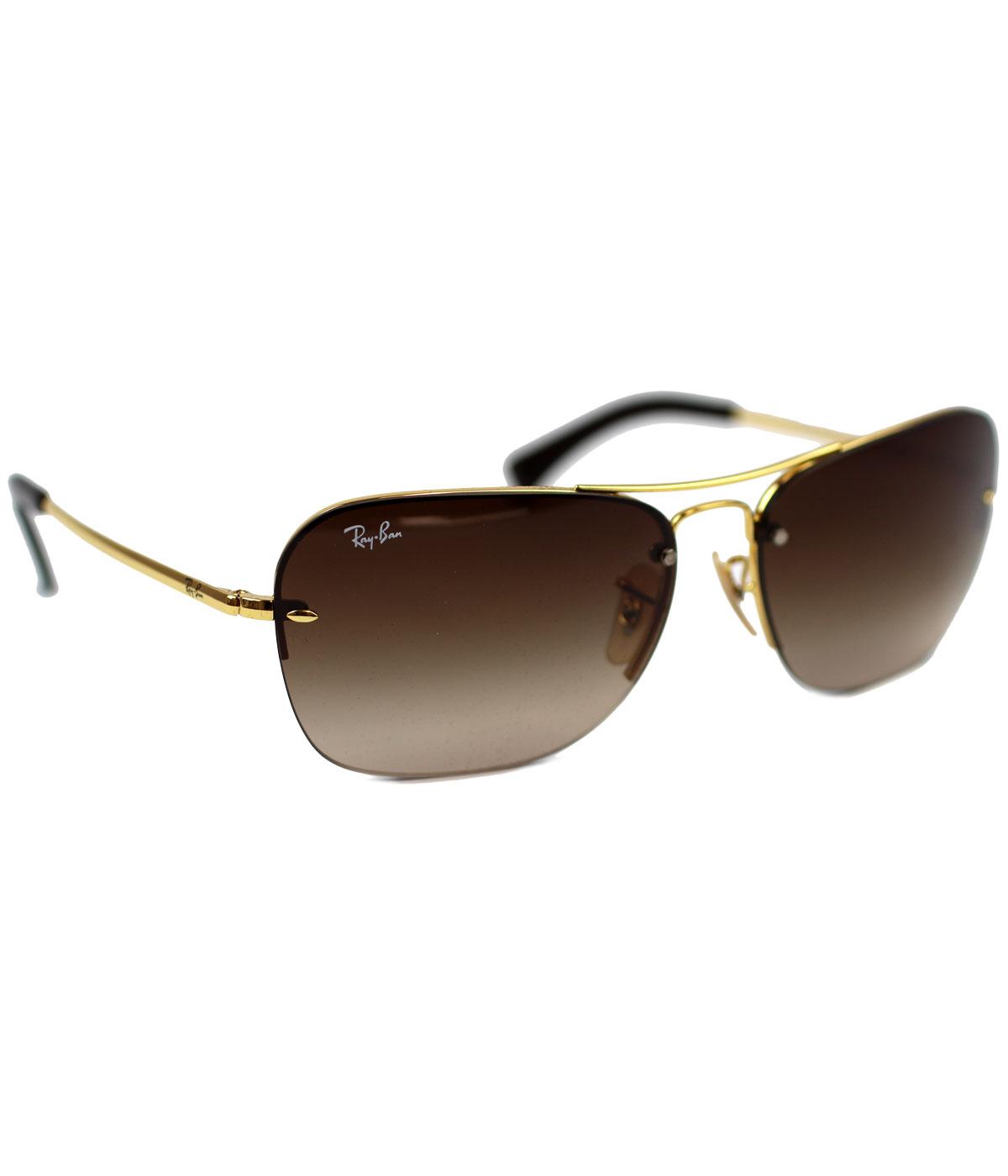RAYBAN Retro 70s Pilot Aviator Sunglasses in Gold/Brown