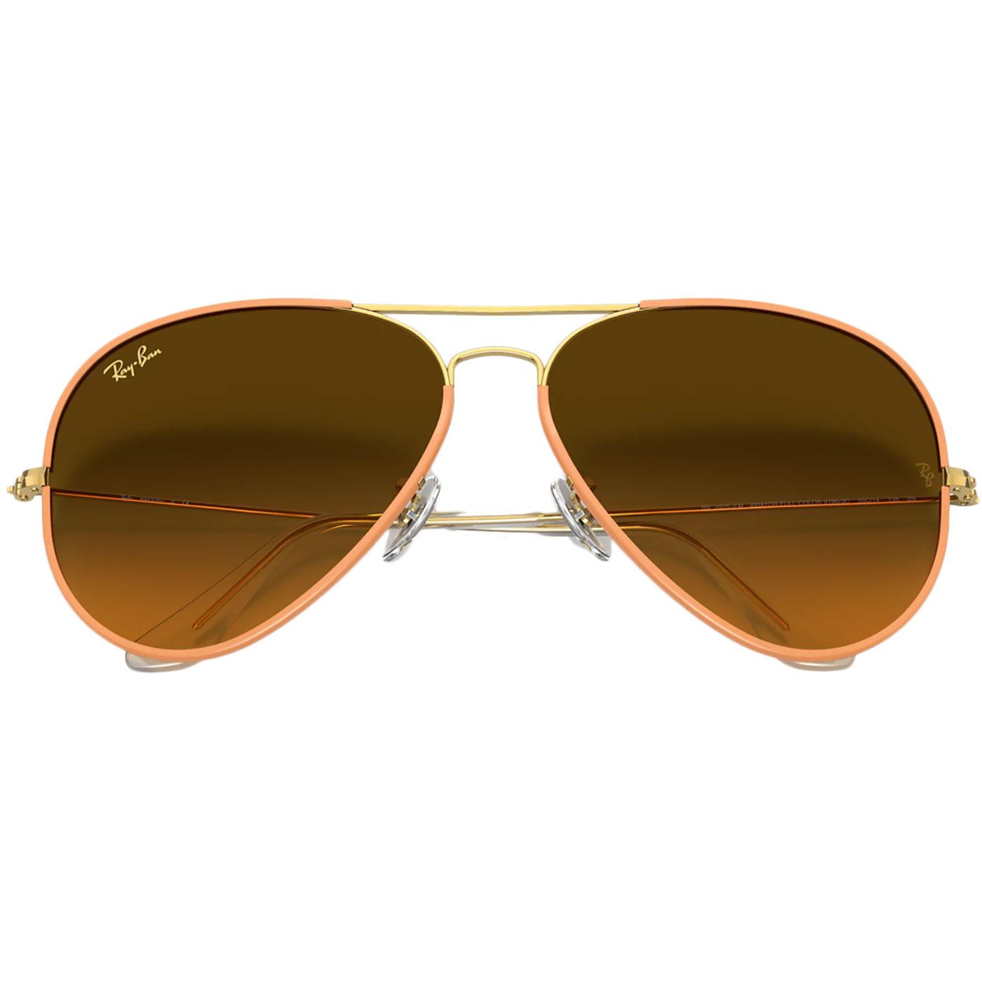 Ray Ban Aviator Full Colour Retro 70s Sunglasses In Orange 