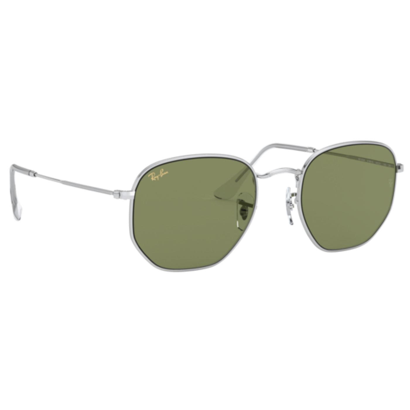 RAY-BAN RB3548 Retro 70s Hexagon Sunglasses in Silver/Green