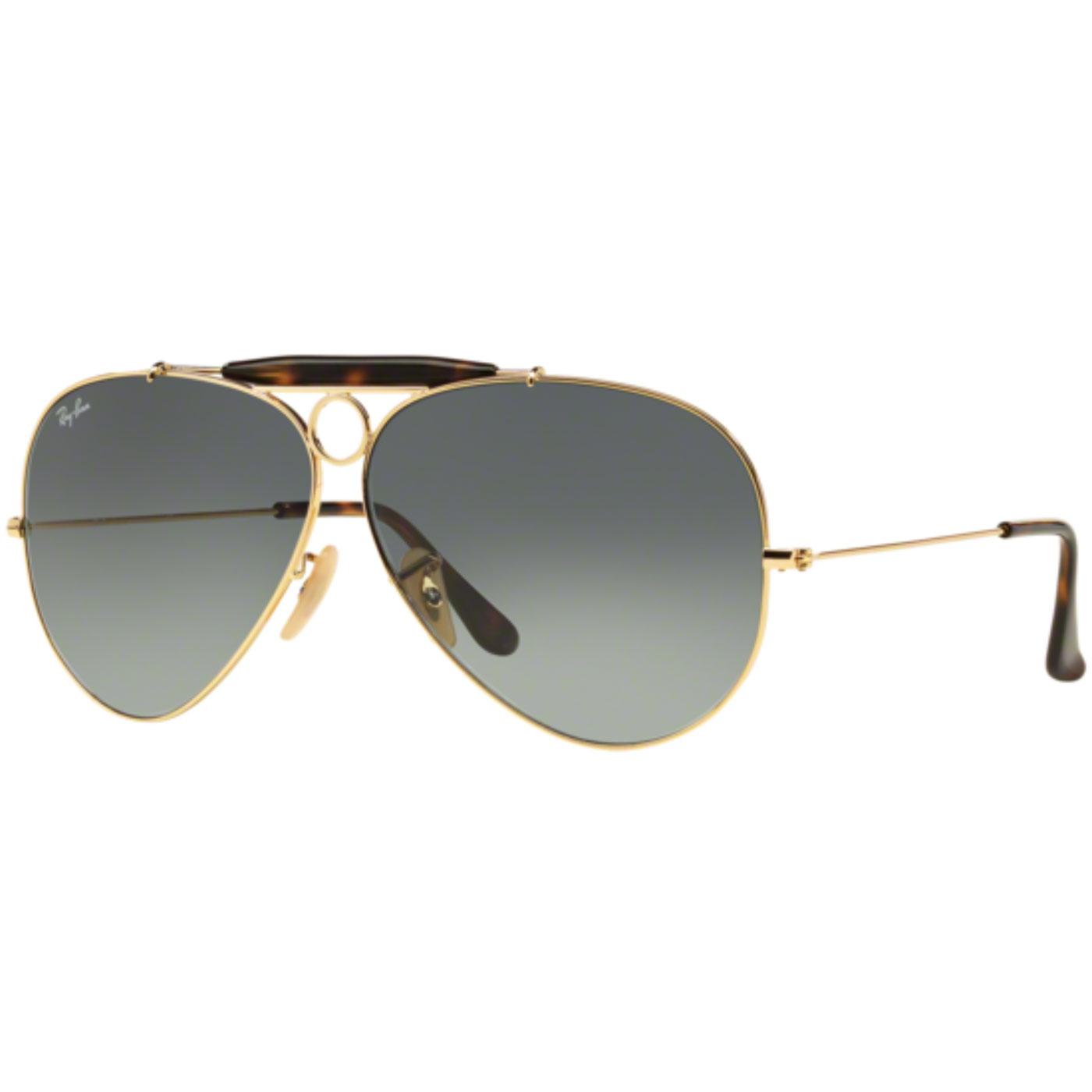 RAY-BAN Shooter Retro 70s Mod Aviator Sunglasses in Gold/Grey