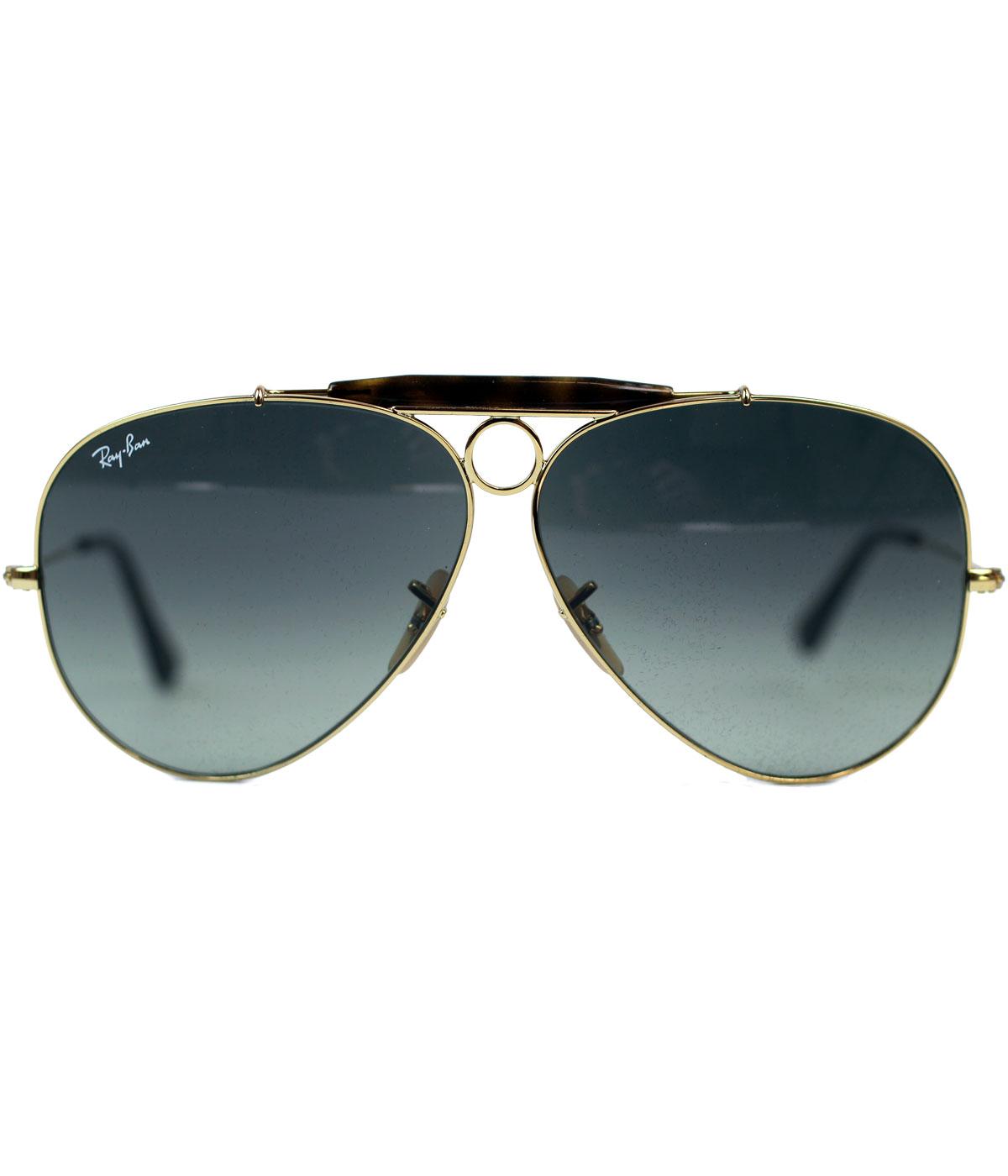 RAY-BAN Shooter Retro 70s Mod Aviator Sunglasses in Gold/Grey