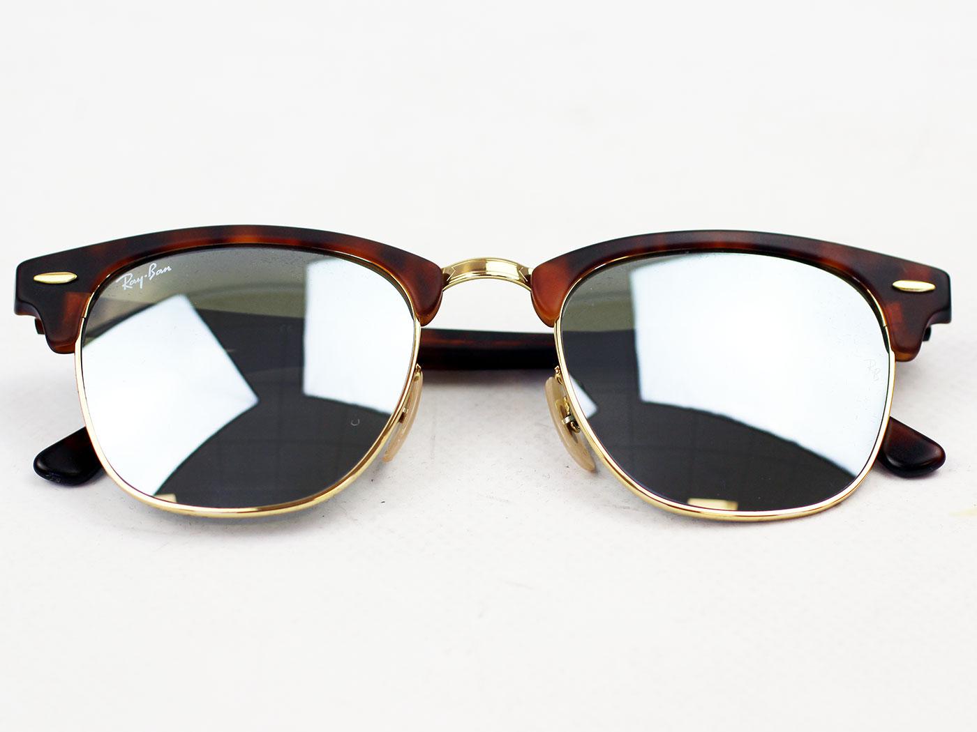 Ray-Ban Clubmaster Retro 50s Mod Mirror Lens Sunglasses Havanna