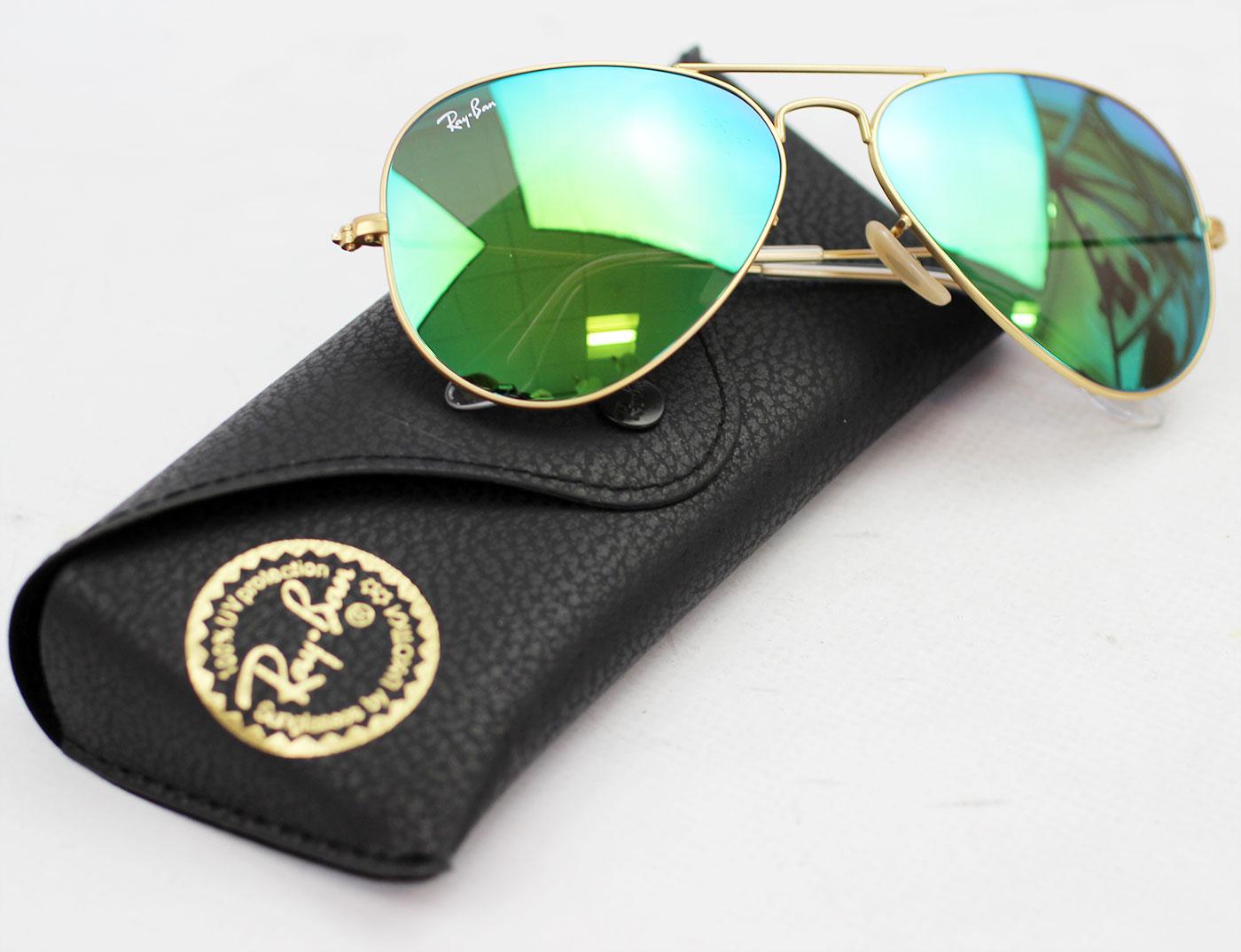 Ray Ban Retro Indie Aviator Flash Lens Sunglasses In Green