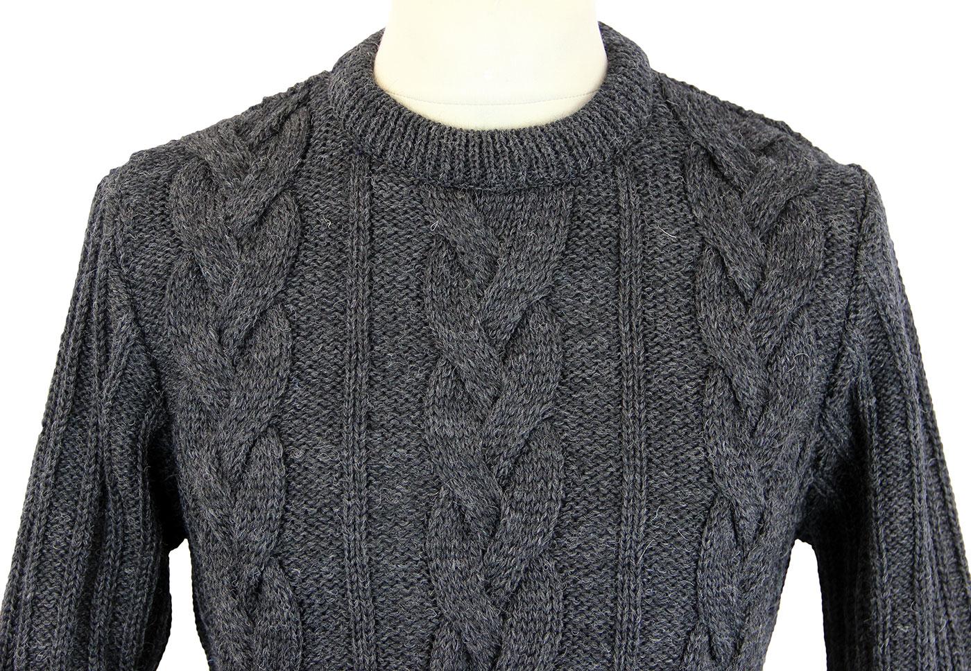 REALM & EMPIRE Retro Cable Knit Made in England Jumper Charcoal