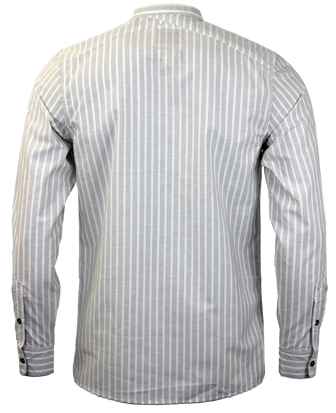 REALM & EMPIRE Brize Retro Mod Stripe Demob Grandad Collar Shirt