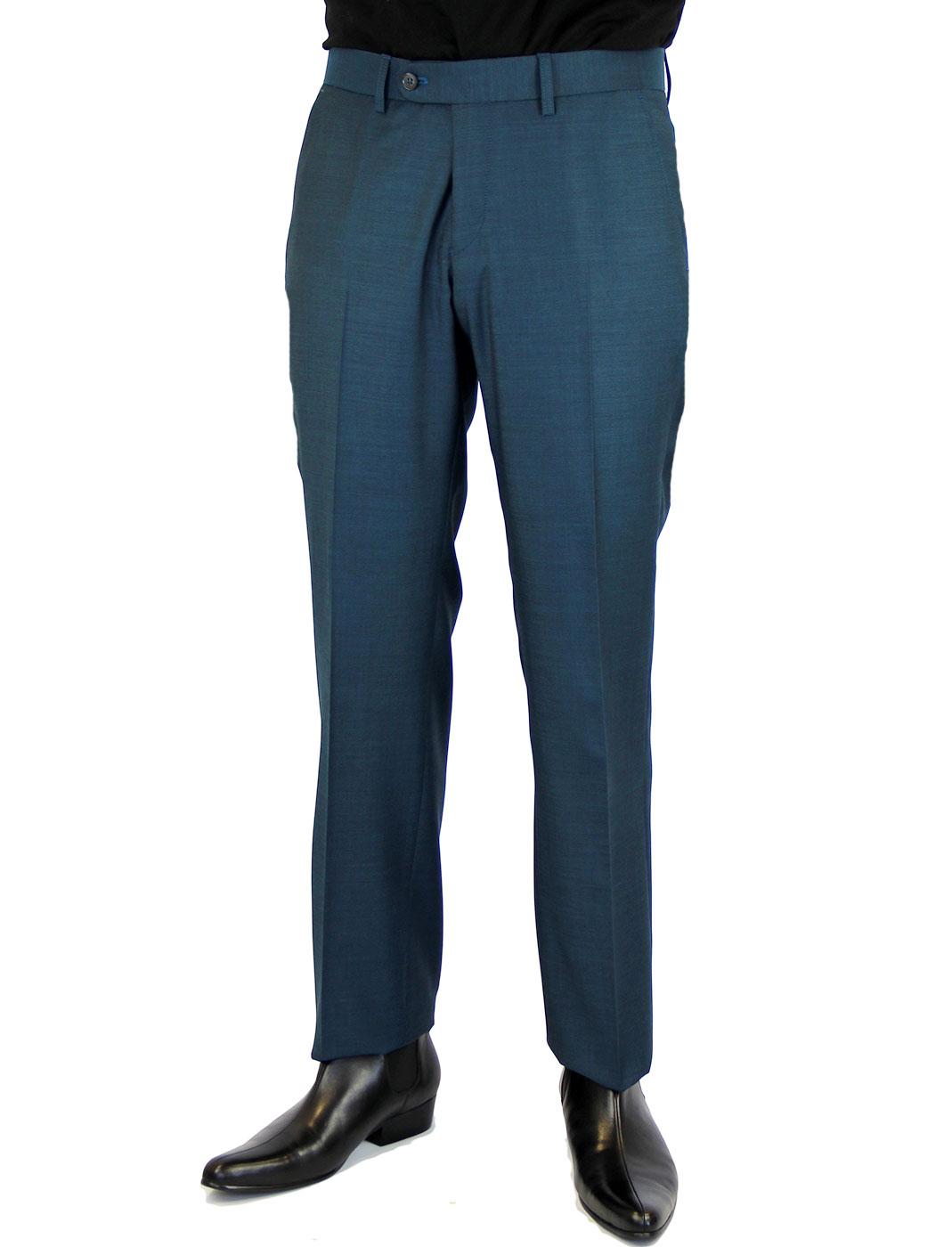 Retro 60s Mod Slim Plain Front Suit Trousers TEAL