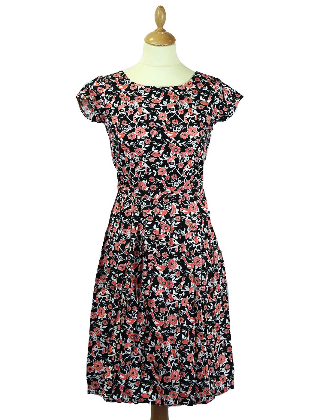 Love Birds Retro 1950s Vintage Summer Tea Dress in Black/Pink