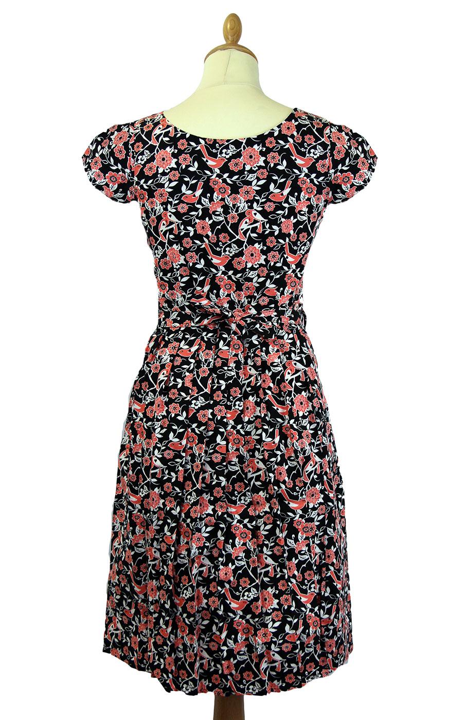 Love Birds Retro 1950s Vintage Summer Tea Dress in Black/Pink